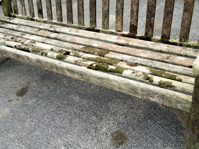 Old Weathered Teak Slat Back Long Garden Bench For Sale at 