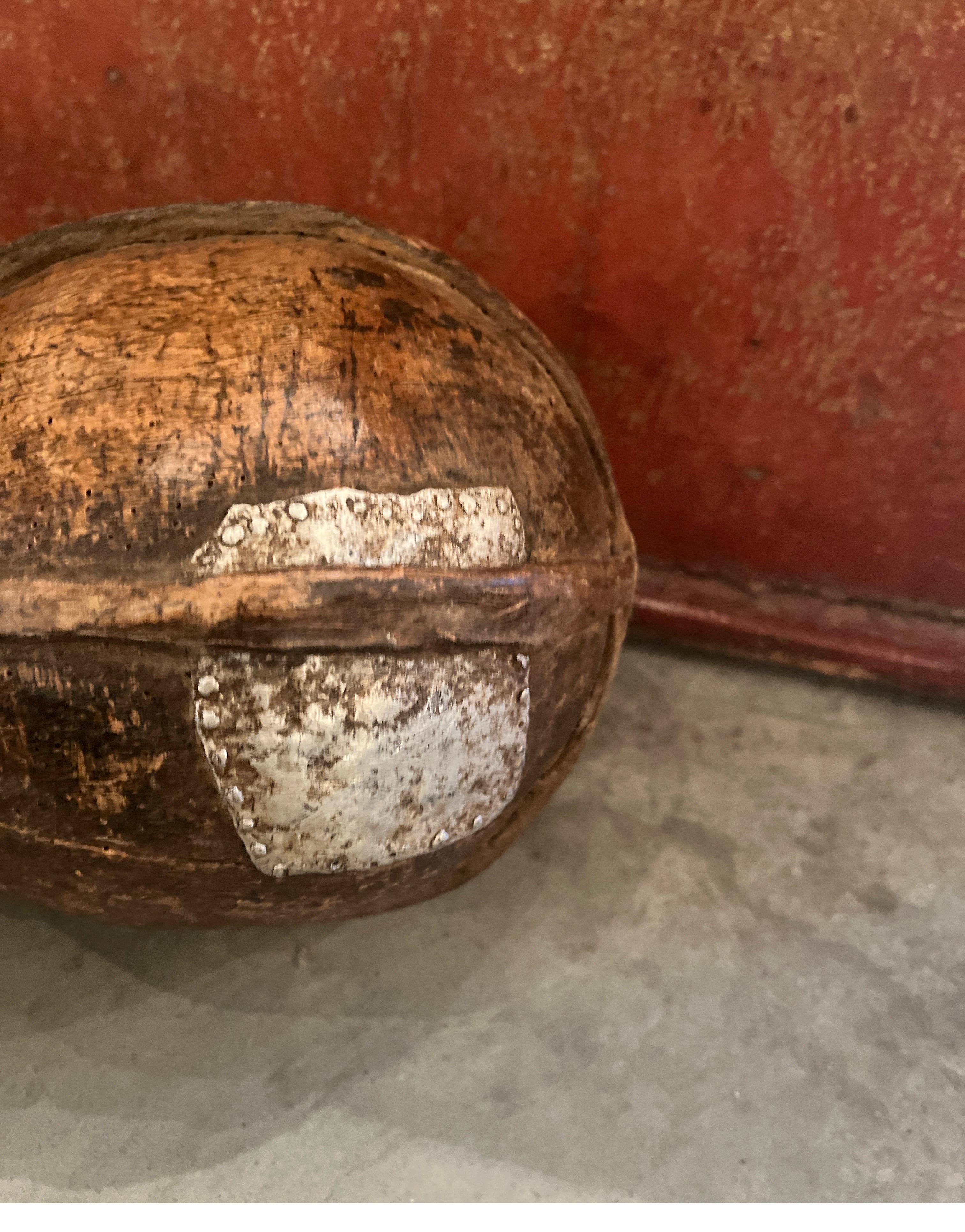 Old Weathered  Wood And Leather Container With Metal Repair From Africa For Sale 5