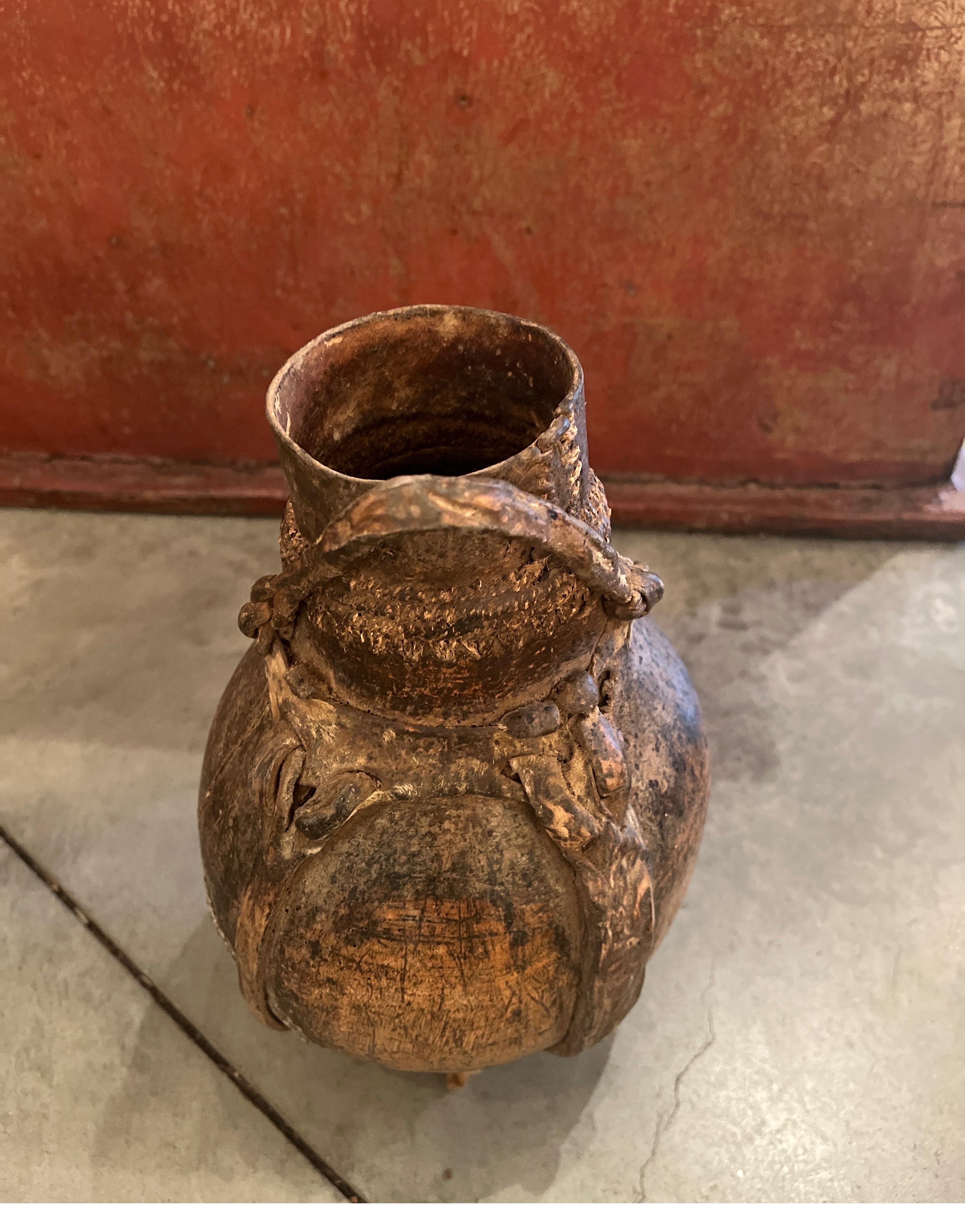 Old Weathered  Wood And Leather Container With Metal Repair From Africa For Sale 12