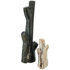 Old West Carved Petrified Wood Tree Log Stone Sculptures American Studio Craft