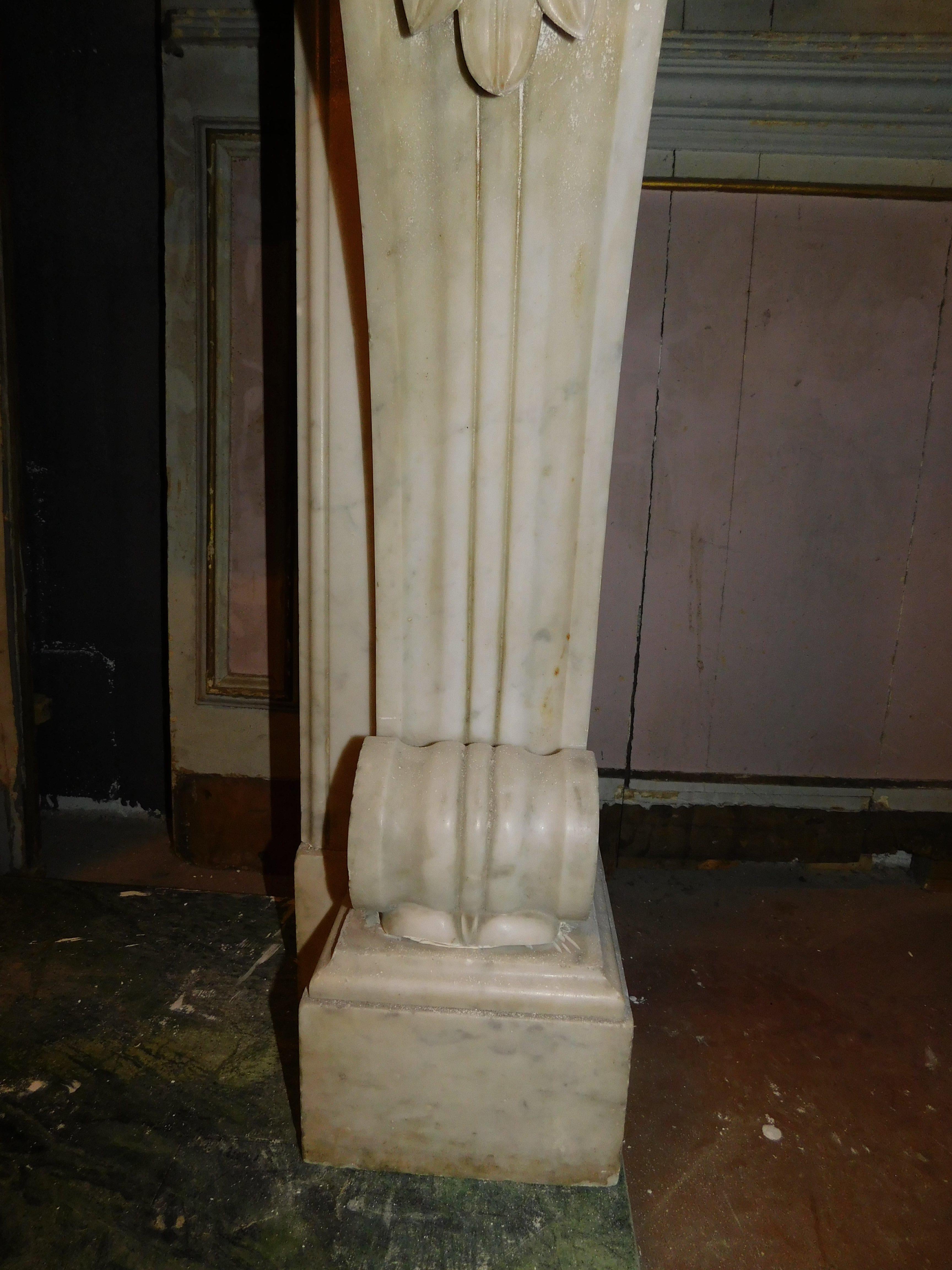 old White Carrara marble mantle fireplace with sculpted legs, France For Sale 3