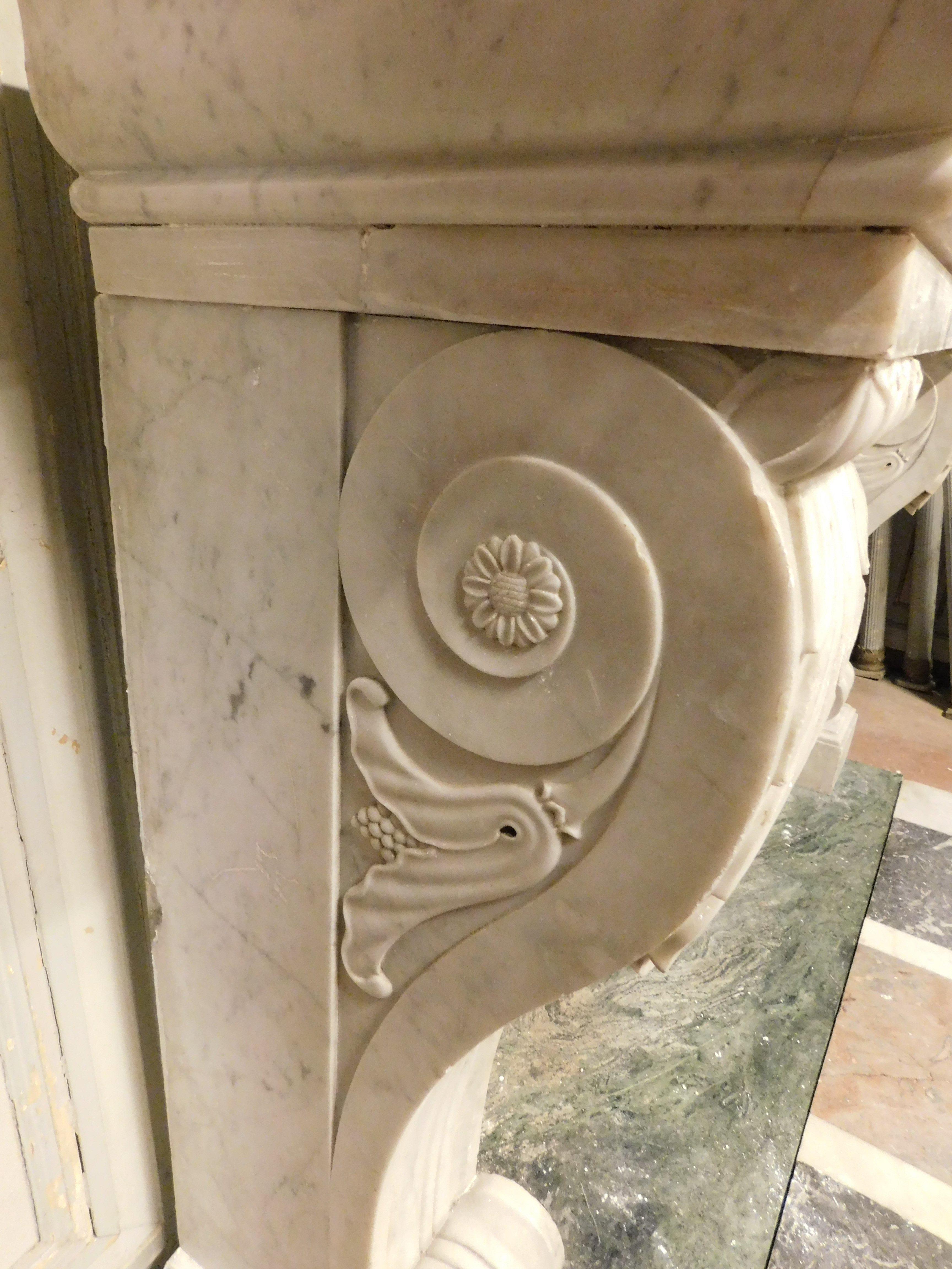 old White Carrara marble mantle fireplace with sculpted legs, France For Sale 8