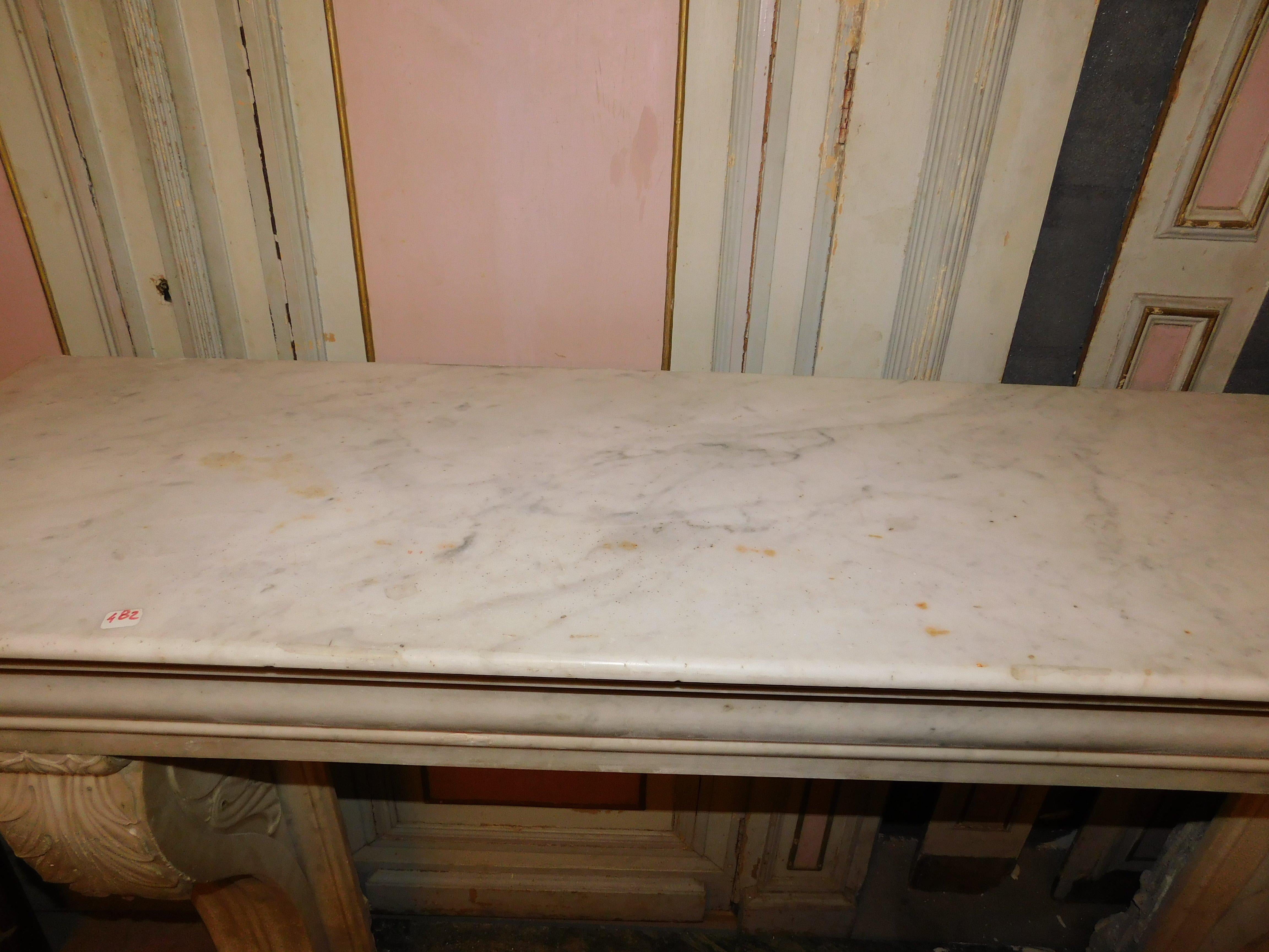 old White Carrara marble mantle fireplace with sculpted legs, France For Sale 1