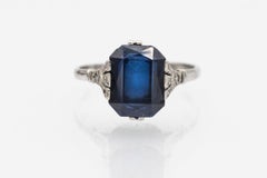 Old white gold ring with synthetic sapphire, France, mid XX cent.