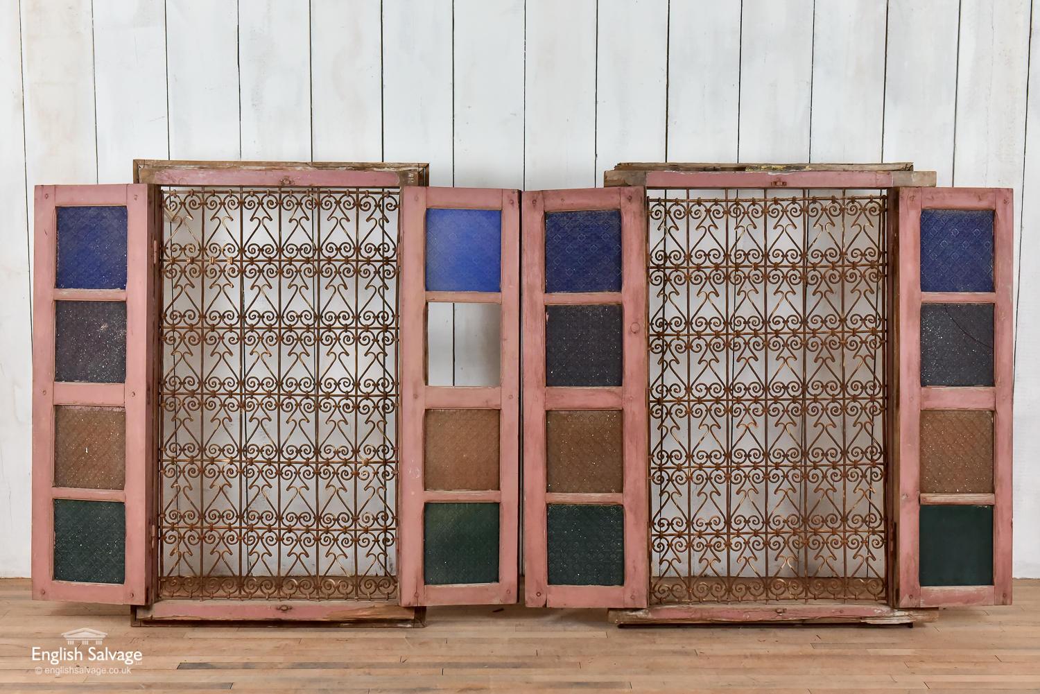 Iron Old Windows with Scroll Screen and Shutters, 20th Century For Sale