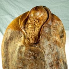 Old Wise Man Antique Handmade Carved Wood Figure Asian Traditional Art Sculpture
