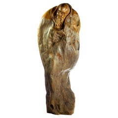Old Wise Man Antique Handmade Carved Wood Figure Asian Traditional Art Sculpture