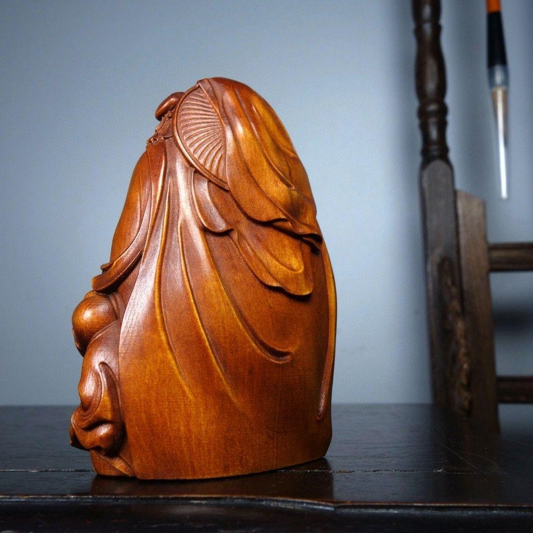 Dios de la Longevidad Tallado en Madera Vieja con Niños Estatua en venta 4