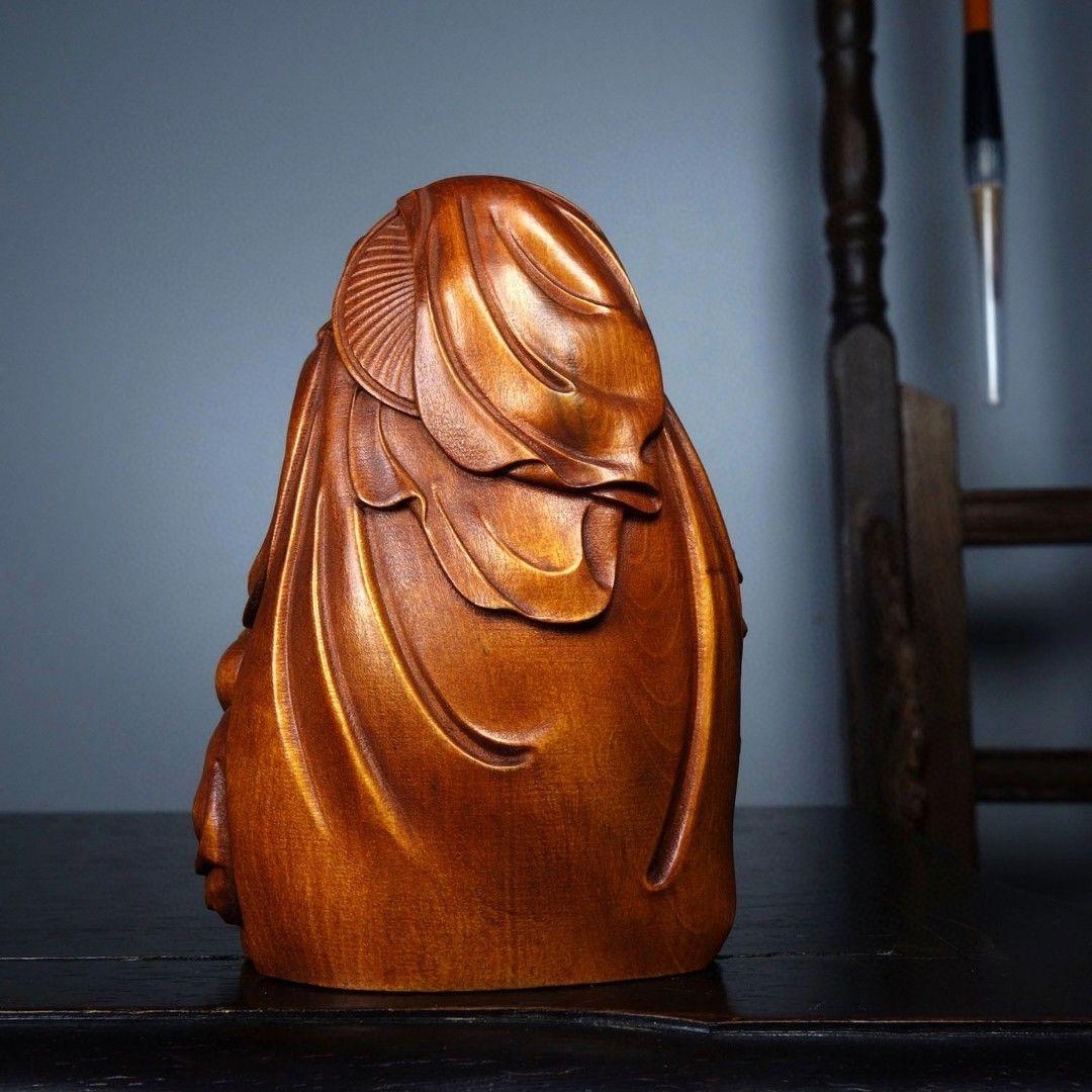 Dios de la Longevidad Tallado en Madera Vieja con Niños Estatua en venta 5