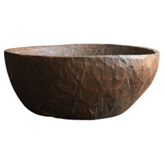 Vintage Old wooden bowl from Southeast Asia/20th century/Display stand with chisel marks