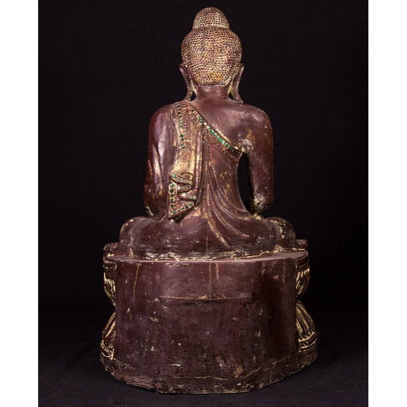 Old Wooden Buddha Statue from Burma In Good Condition For Sale In DEVENTER, NL
