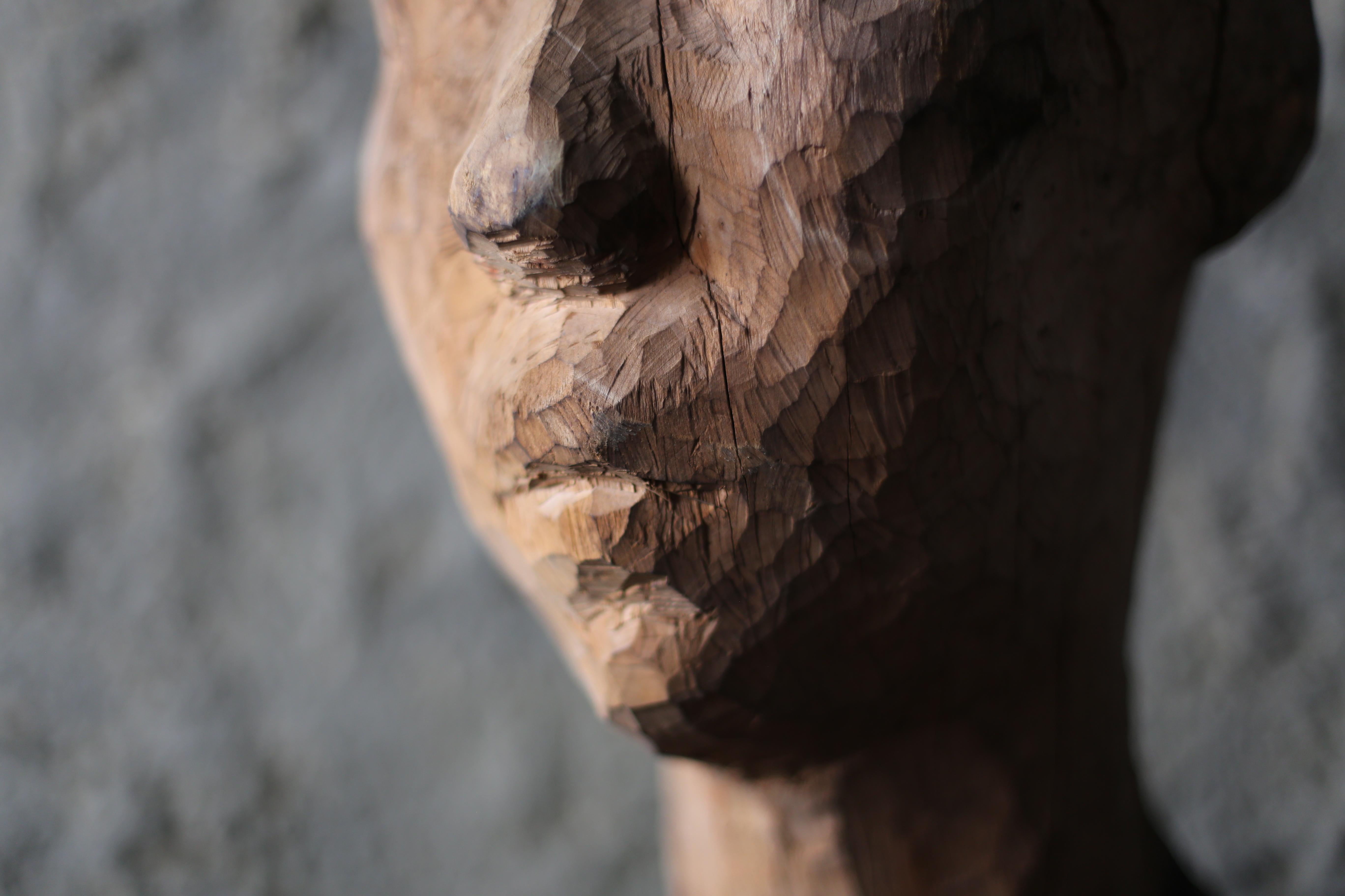 Old Wooden Facial Sculpture by an unknown artist from Japan 3