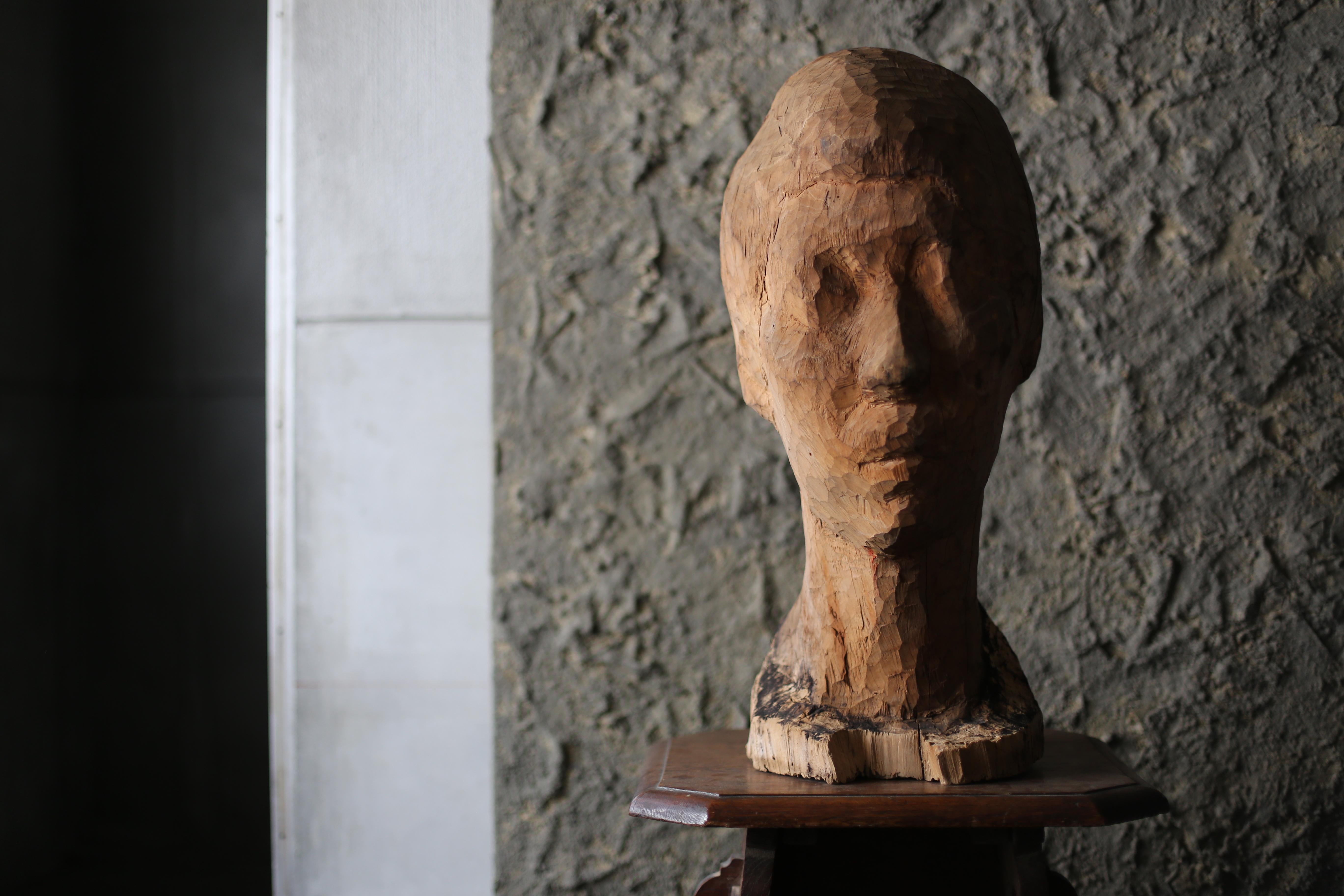 Primitive Old Wooden Facial Sculpture by an unknown artist from Japan