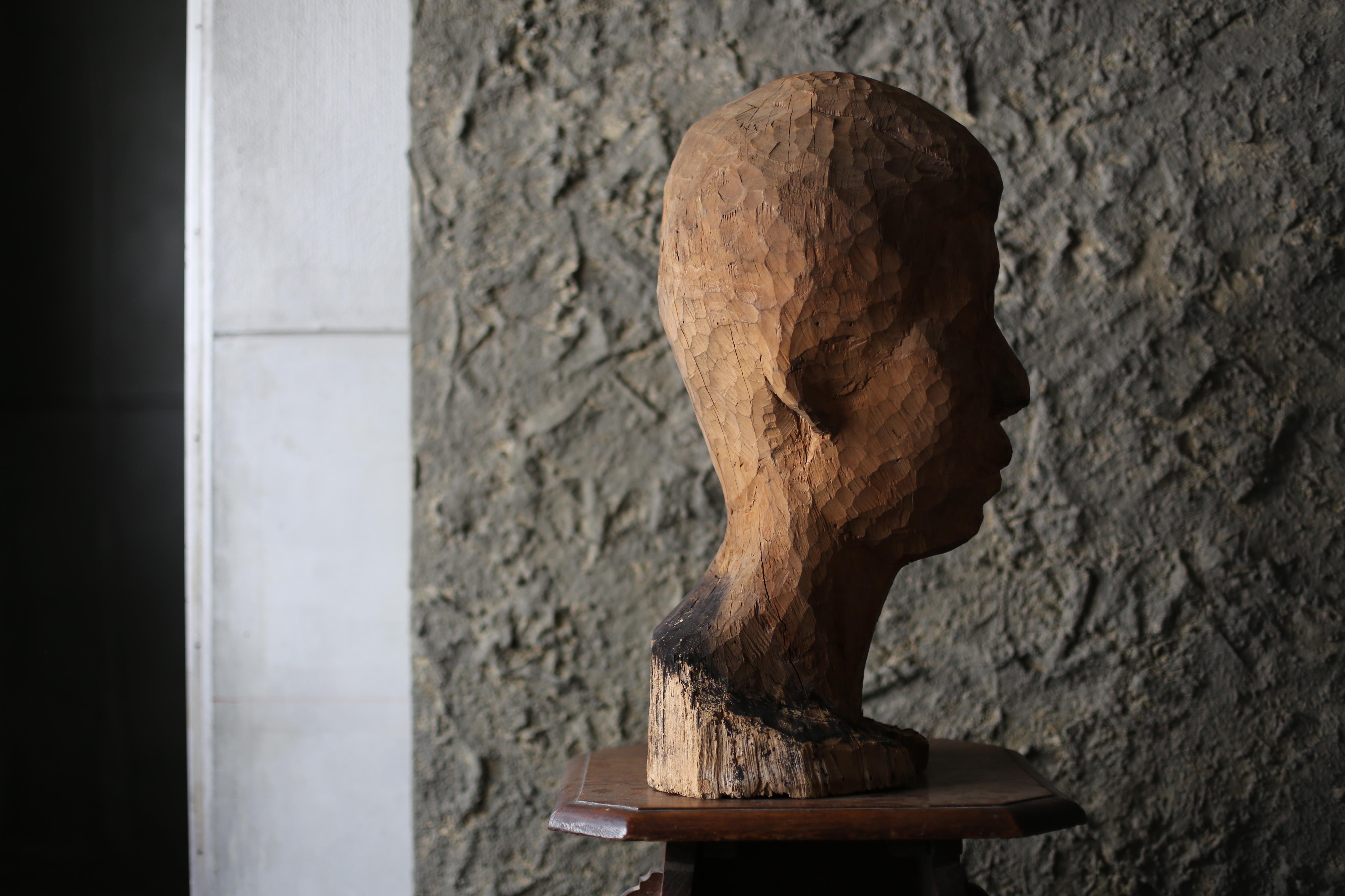 Hand-Carved Old Wooden Facial Sculpture by an unknown artist from Japan