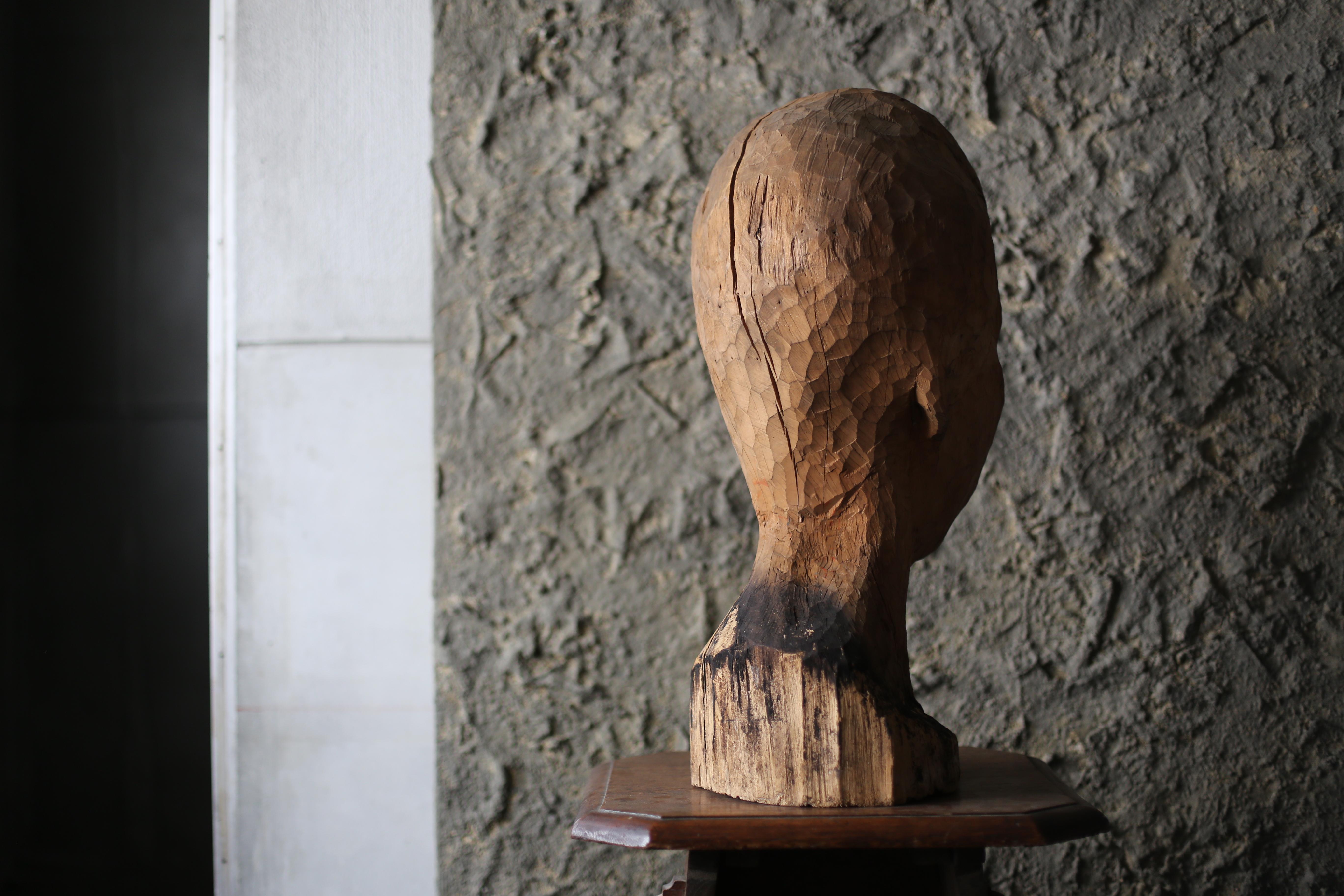 Old Wooden Facial Sculpture by an unknown artist from Japan In Good Condition In Sammu-shi, Chiba