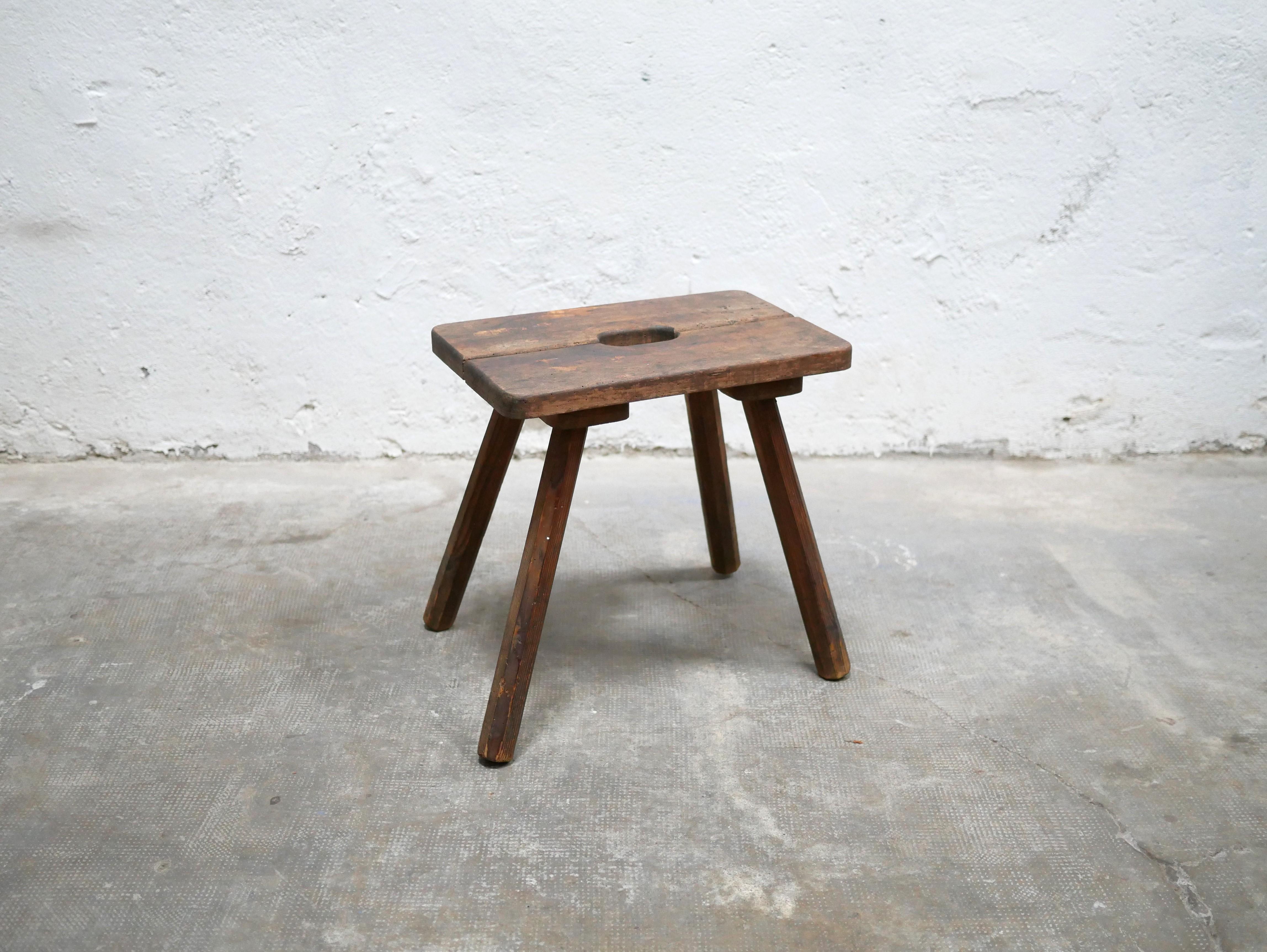 French Old wooden farm stool