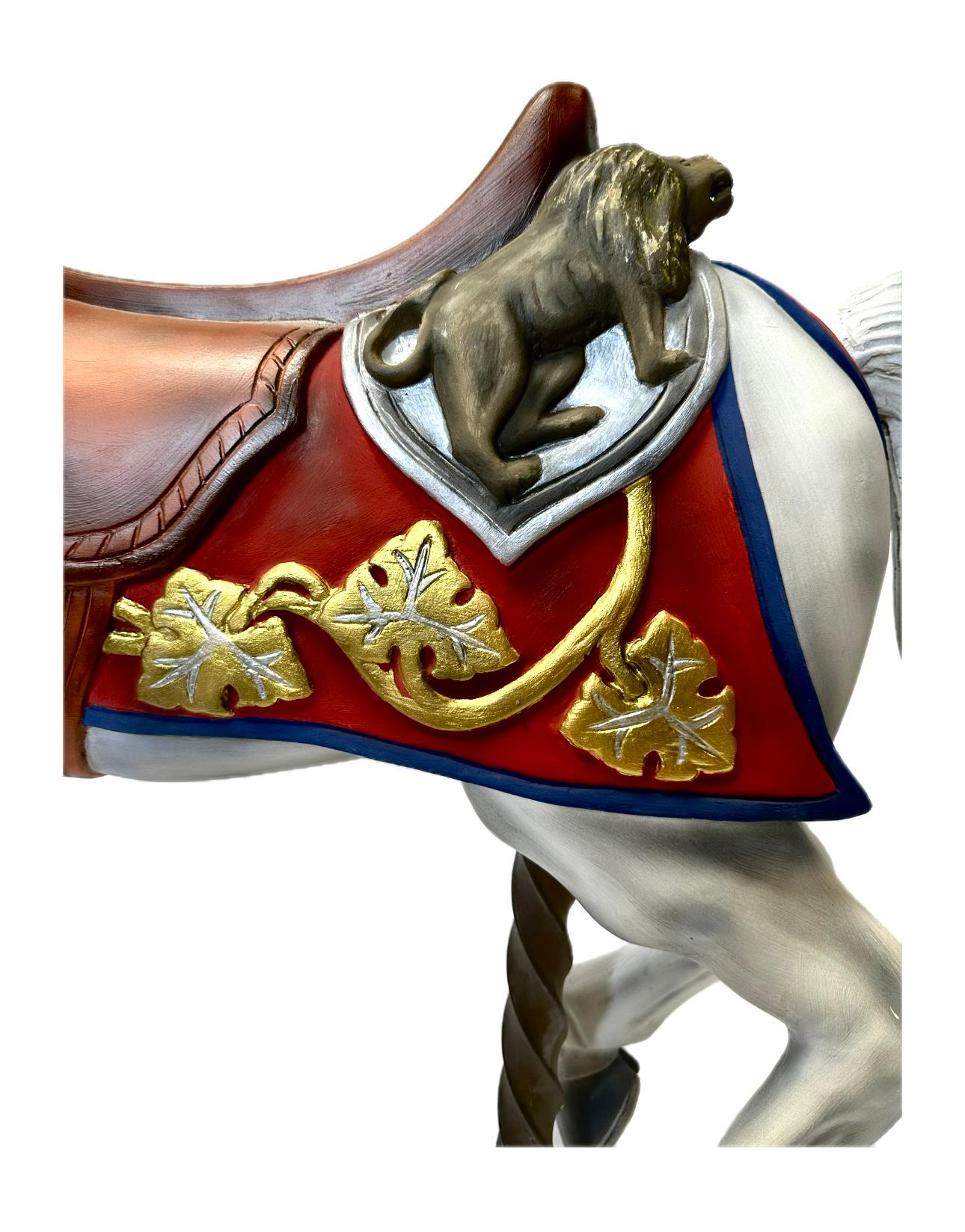 Sconosciuto Vecchio cavallo da carosello in legno intagliato da giovane in vendita