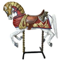 Ancien cheval de carrousel en bois sculpté pour enfants