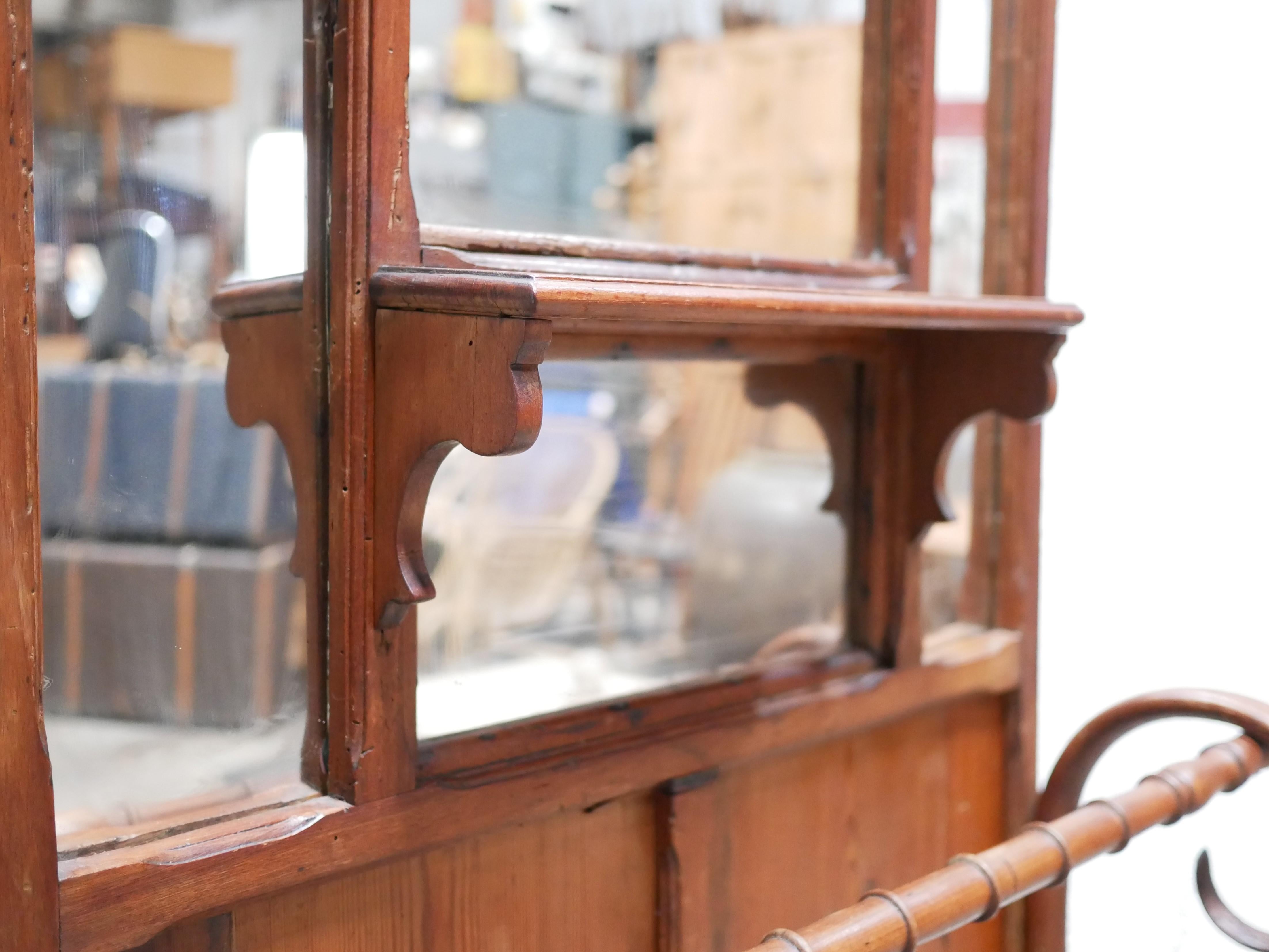 French Old wooden locker room coat rack