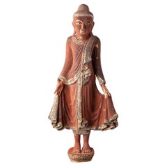 Old wooden Mandalay Buddha statue from Burma - red lacquered - Original Buddhas