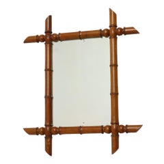 Old Wooden Mirror Faux Bamboo Chinoiserie 60x50cm