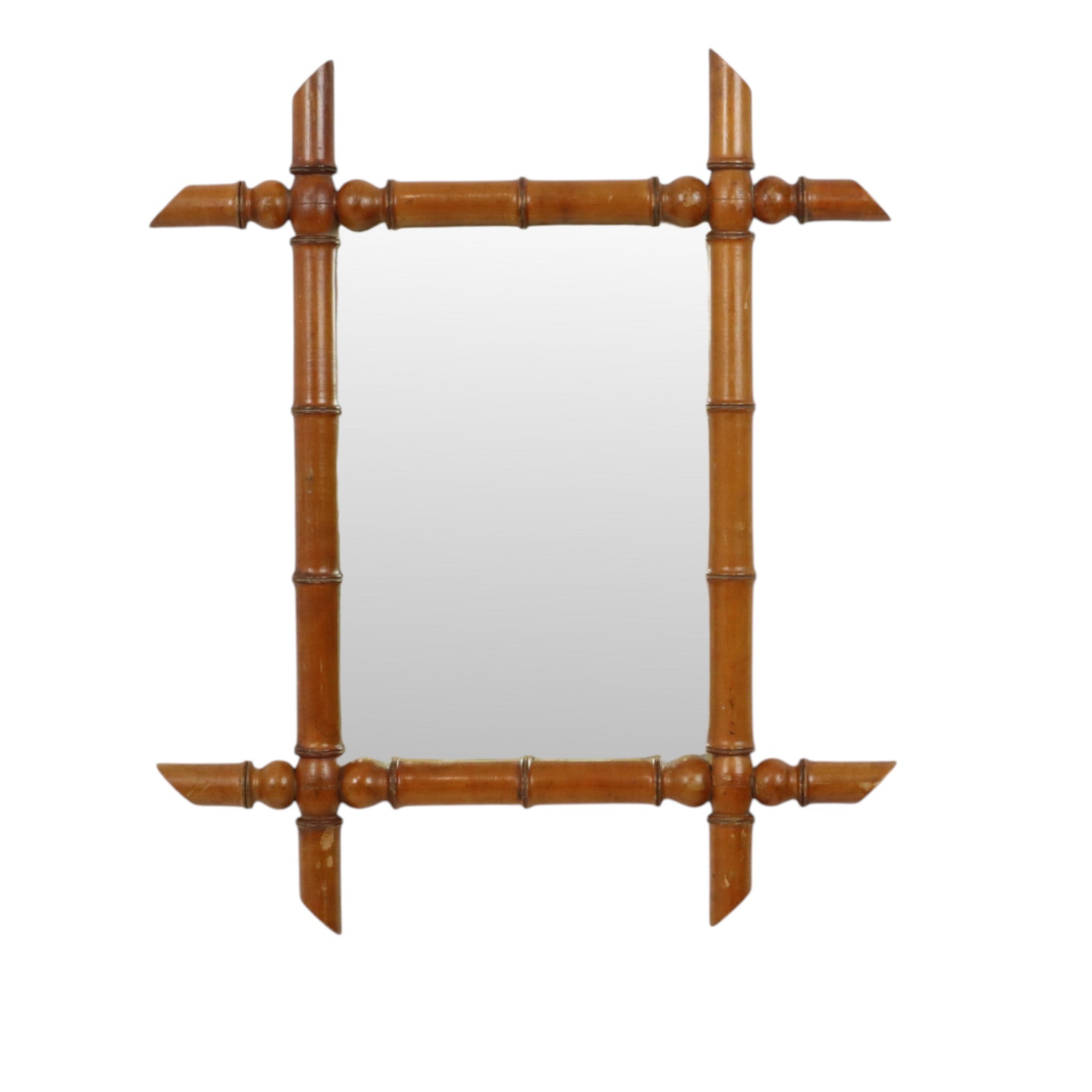 Specchio di legno vecchio in finto bambù Chinoiserie 60x50cm in vendita