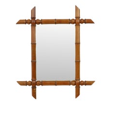 Old Wooden Mirror Faux Bamboo Chinoiserie 60x50cm