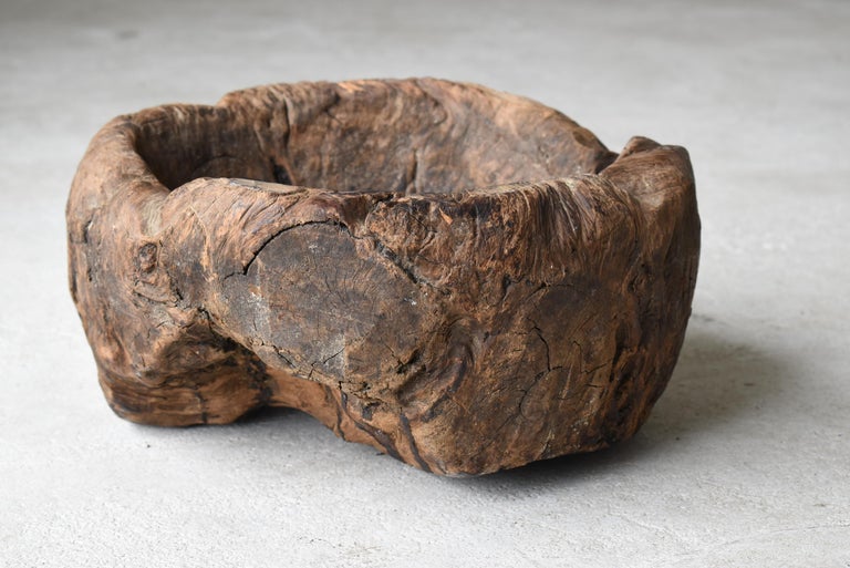 Old Wooden Mortar One Knife Carving/Antique Primitive Bowl Mingei Folk Art For Sale 4