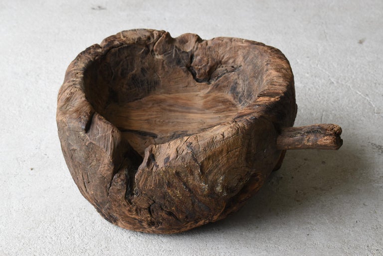 Old Wooden Mortar One Knife Carving/Antique Primitive Bowl Mingei Folk Art For Sale 6