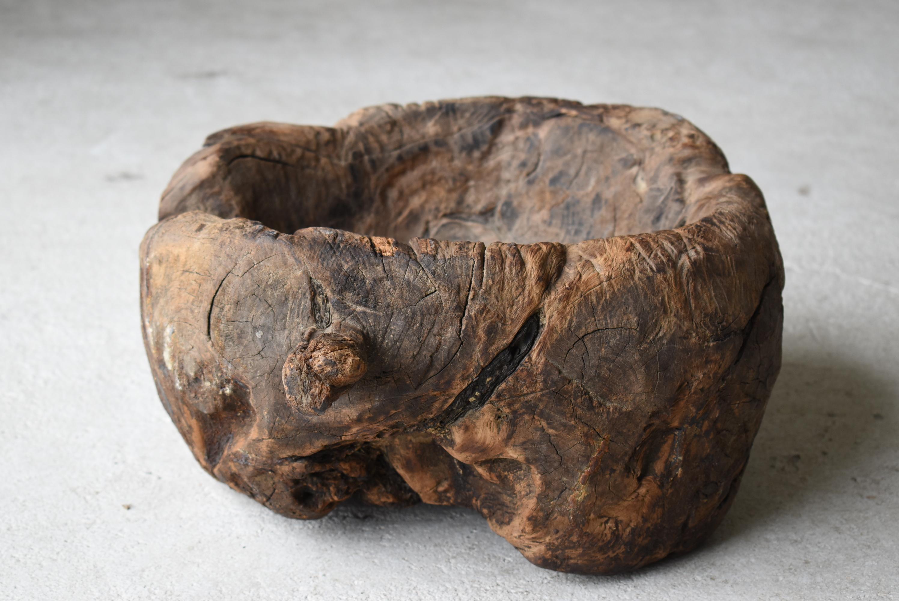 Old Wooden Mortar One Knife Carving/Antique Primitive Bowl Mingei Folk Art For Sale 8