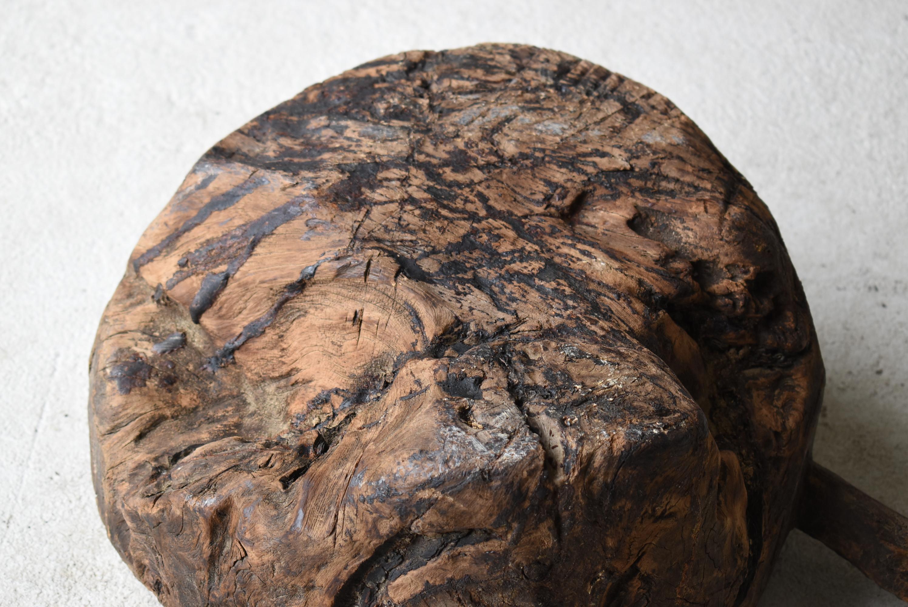 Old Wooden Mortar One Knife Carving/Antique Primitive Bowl Mingei Folk Art For Sale 11