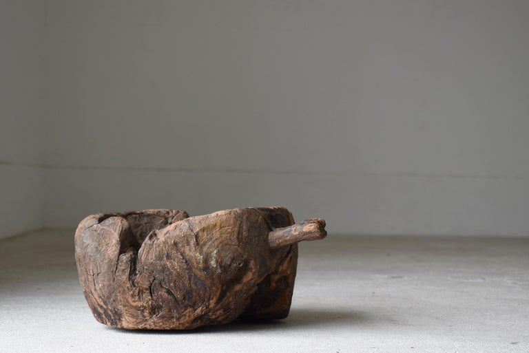Old Wooden Mortar One Knife Carving/Antique Primitive Bowl Mingei Folk Art For Sale 13