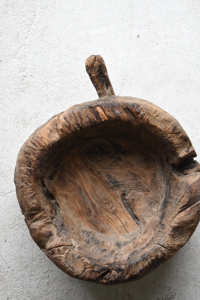 Old Wooden Mortar One Knife Carving/Antique Primitive Bowl Mingei Folk Art For Sale 3