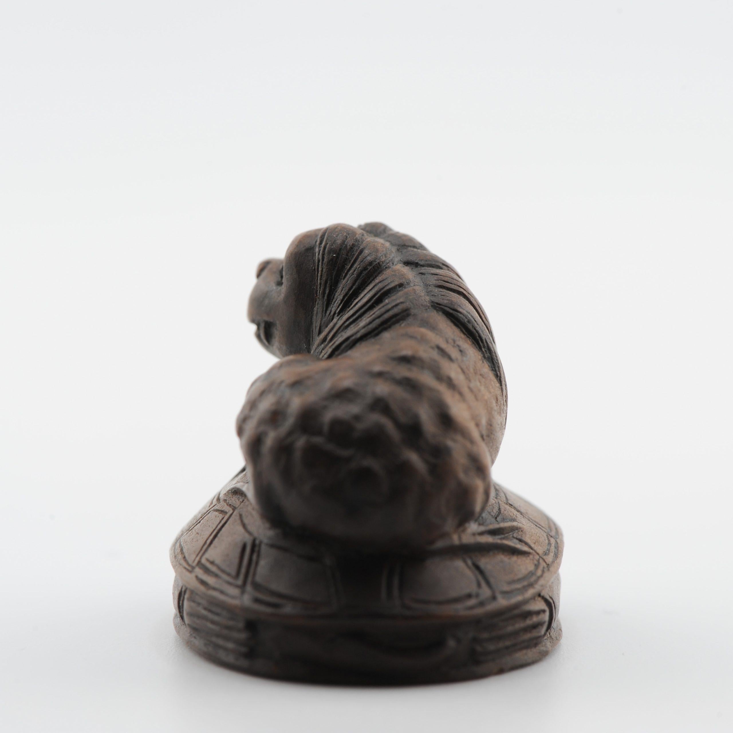 Old Wooden Netsuke 19/20th C Japanese Japan Animal on Turtle Meiji Period For Sale 11