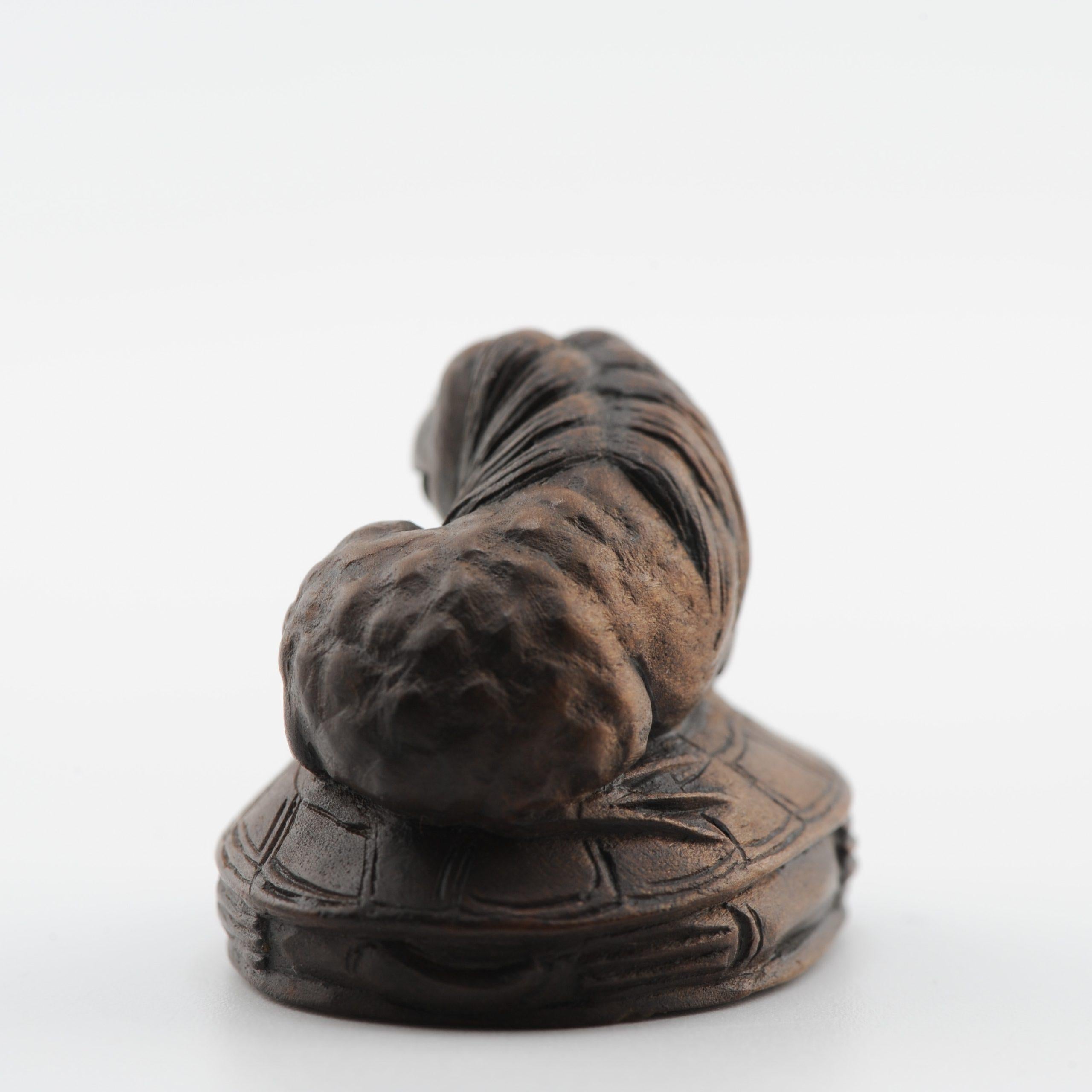Old Wooden Netsuke 19/20th C Japanese Japan Animal on Turtle Meiji Period For Sale 2