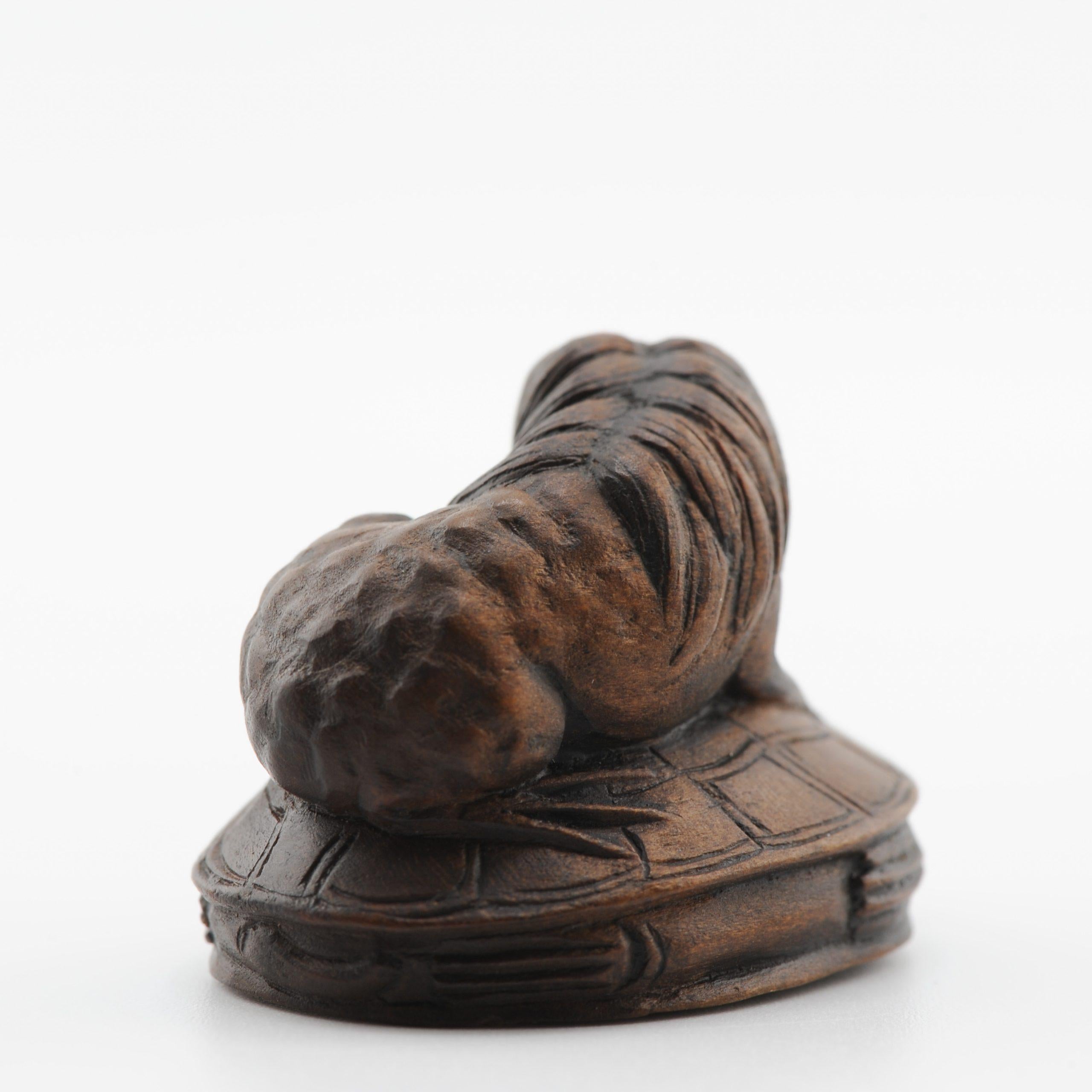 Old Wooden Netsuke 19/20th C Japanese Japan Animal on Turtle Meiji Period For Sale 4