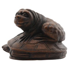 Netsuke japonais du 19/20e siècle, animal sur tortue, période Meiji