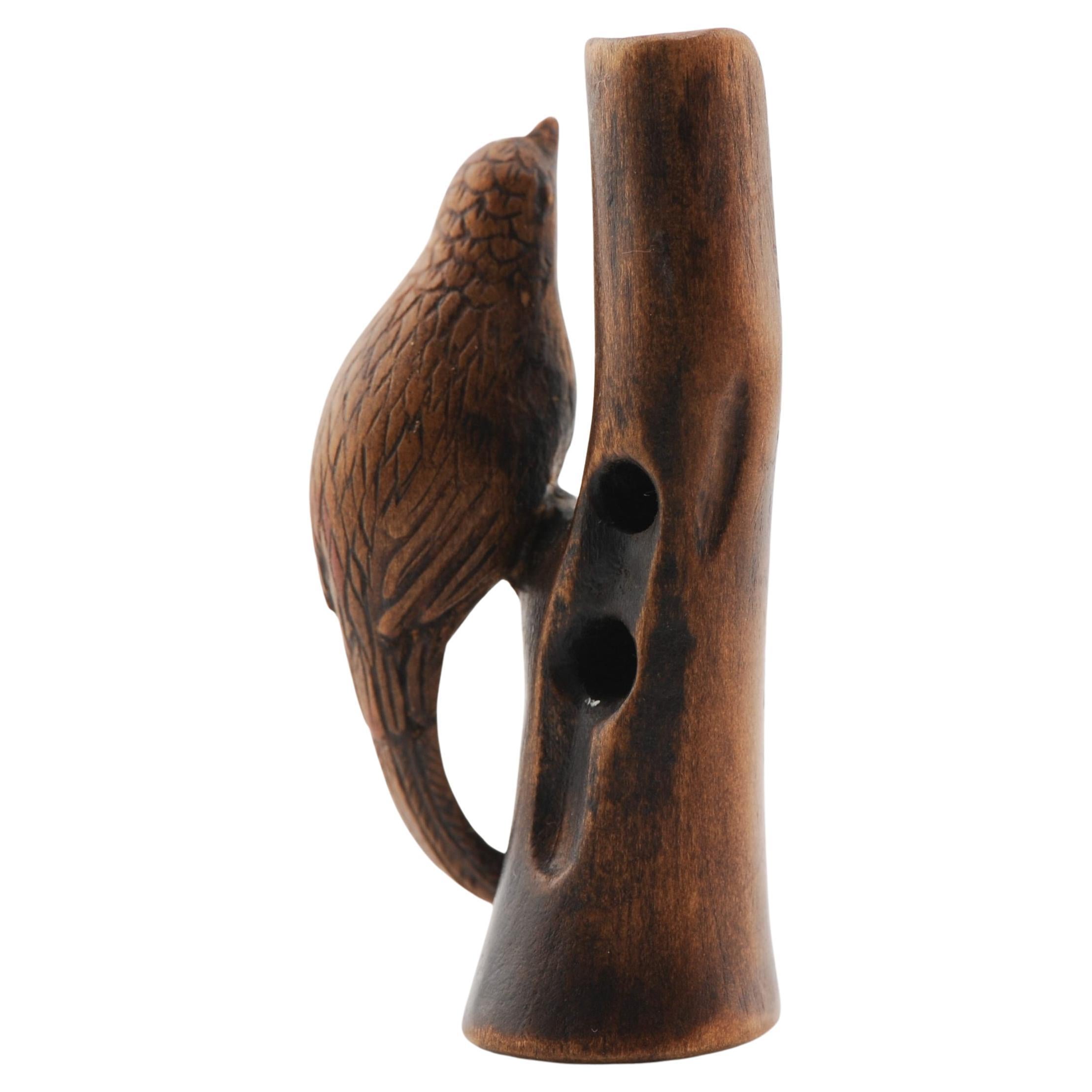 Old Wooden Netsuke 19/20th C Japanese Japan Bird of Tree Bark Meiji Period
