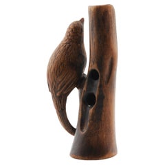 Old Wooden Netsuke 19/20th C Japanese Japan Bird of Tree Bark Meiji Period