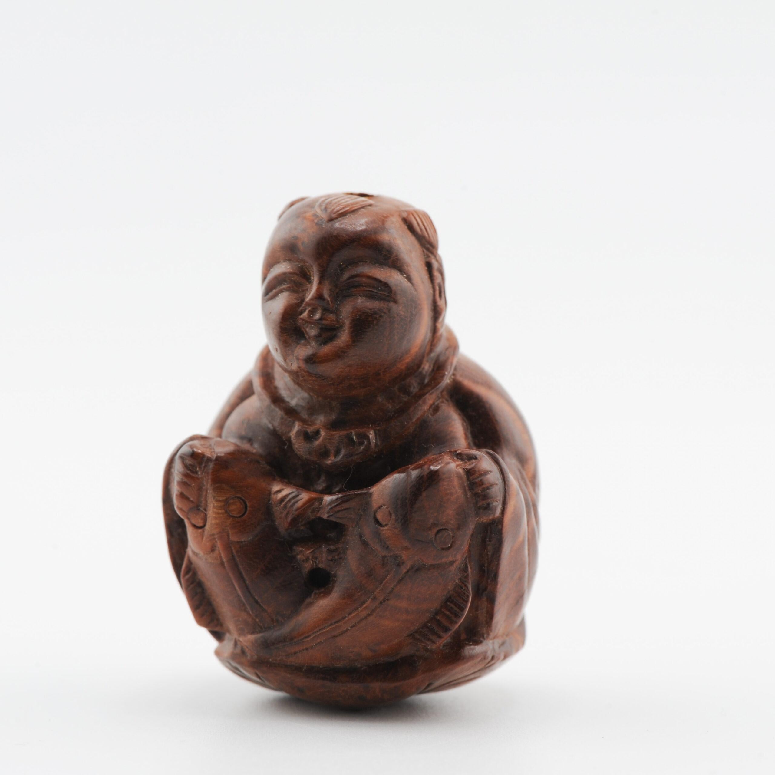 Altes Holznetzsuke 19./20. Jahrhundert Japanisches Japanischer Fischer Meiji-Periode im Angebot 5