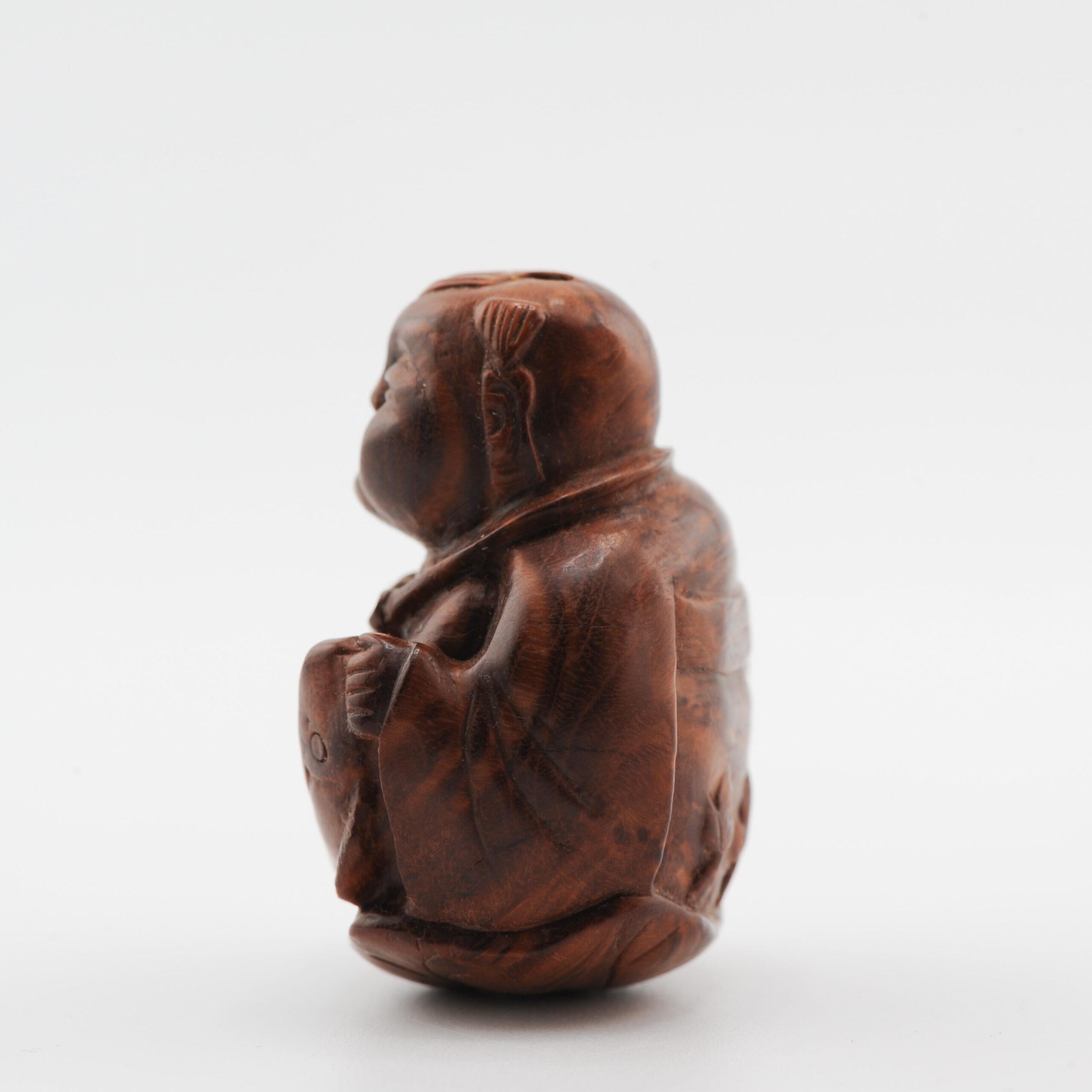 Altes Holznetzsuke 19./20. Jahrhundert Japanisches Japanischer Fischer Meiji-Periode im Angebot 6