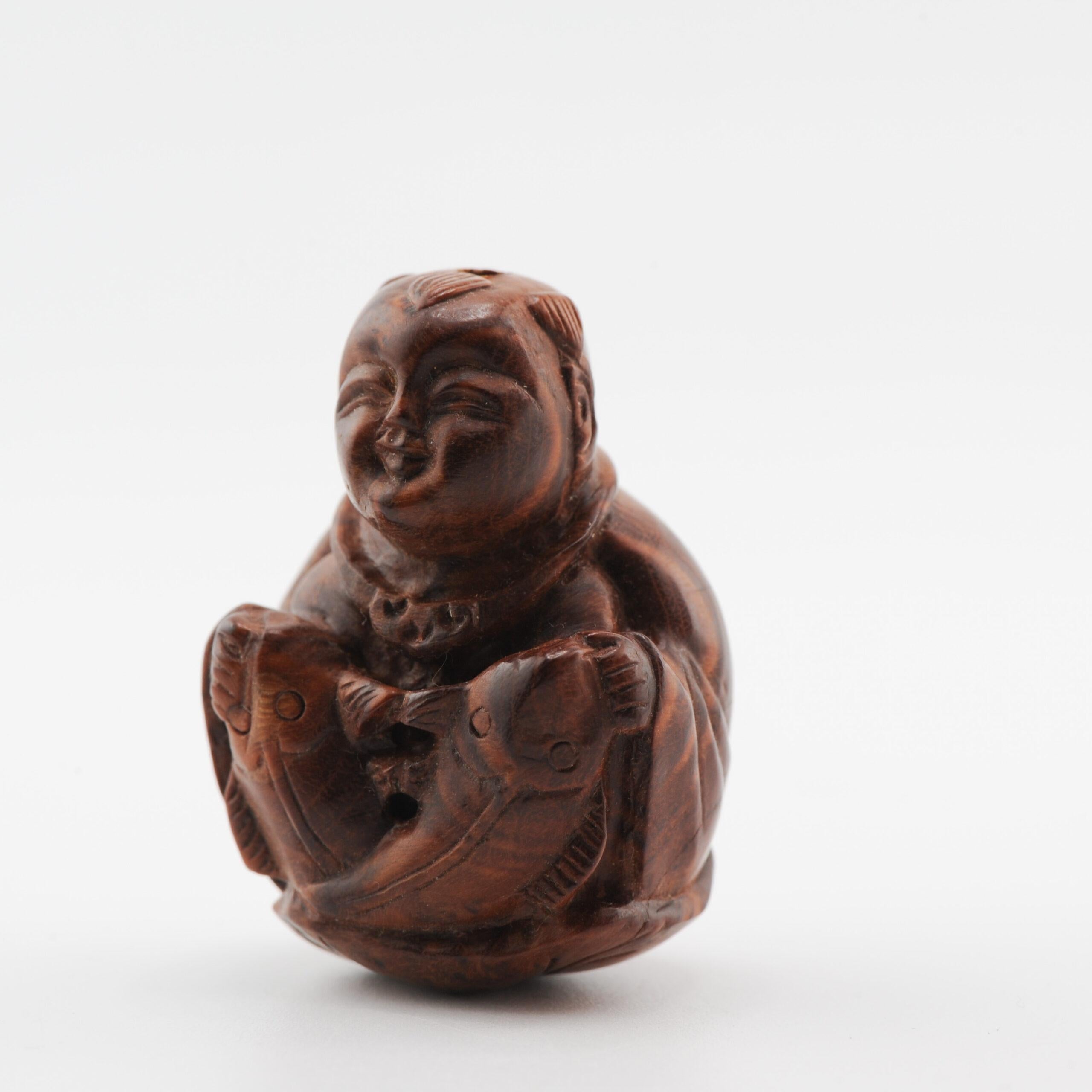 Altes Holznetzsuke 19./20. Jahrhundert Japanisches Japanischer Fischer Meiji-Periode im Angebot 8