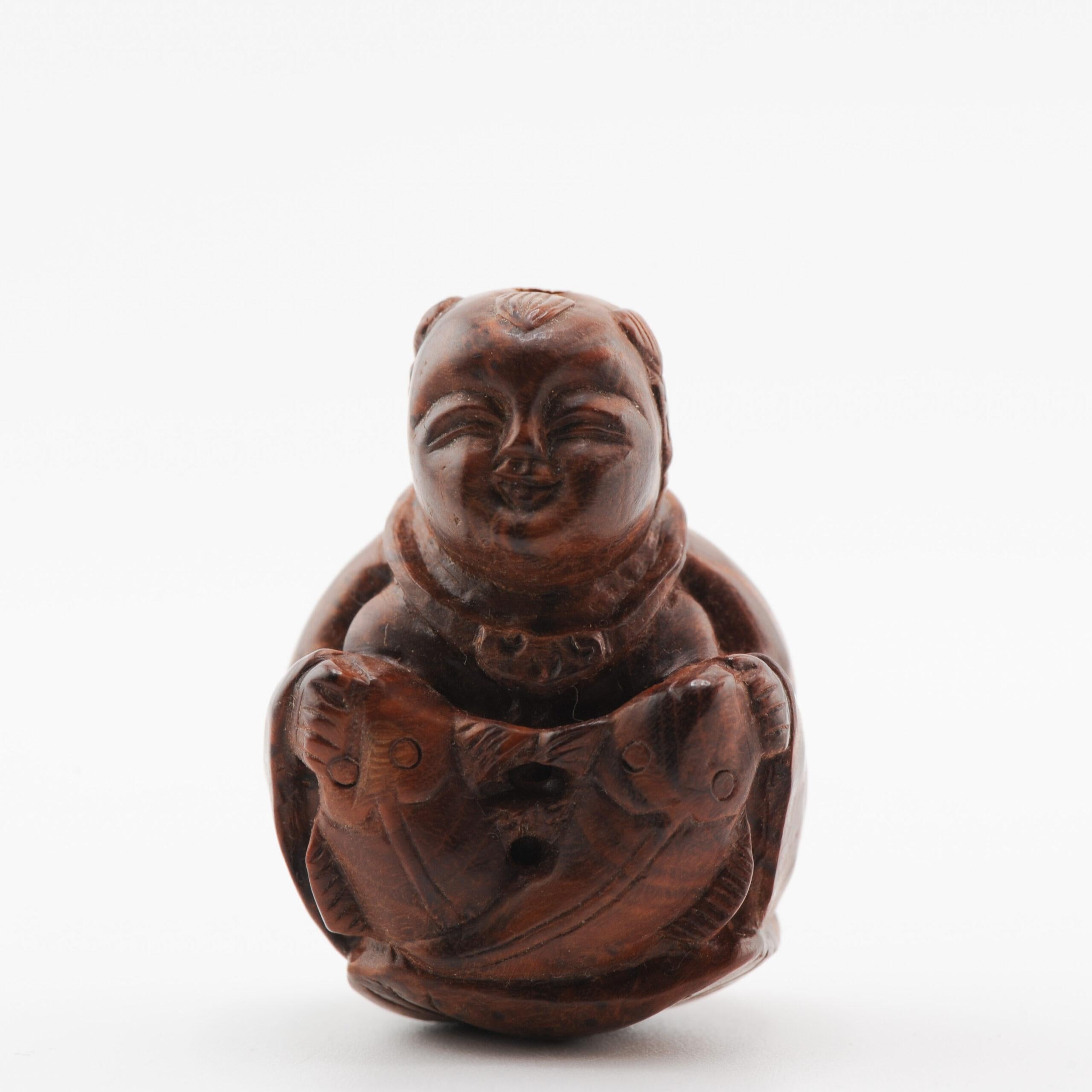 Altes Holznetzsuke 19./20. Jahrhundert Japanisches Japanischer Fischer Meiji-Periode im Angebot 9