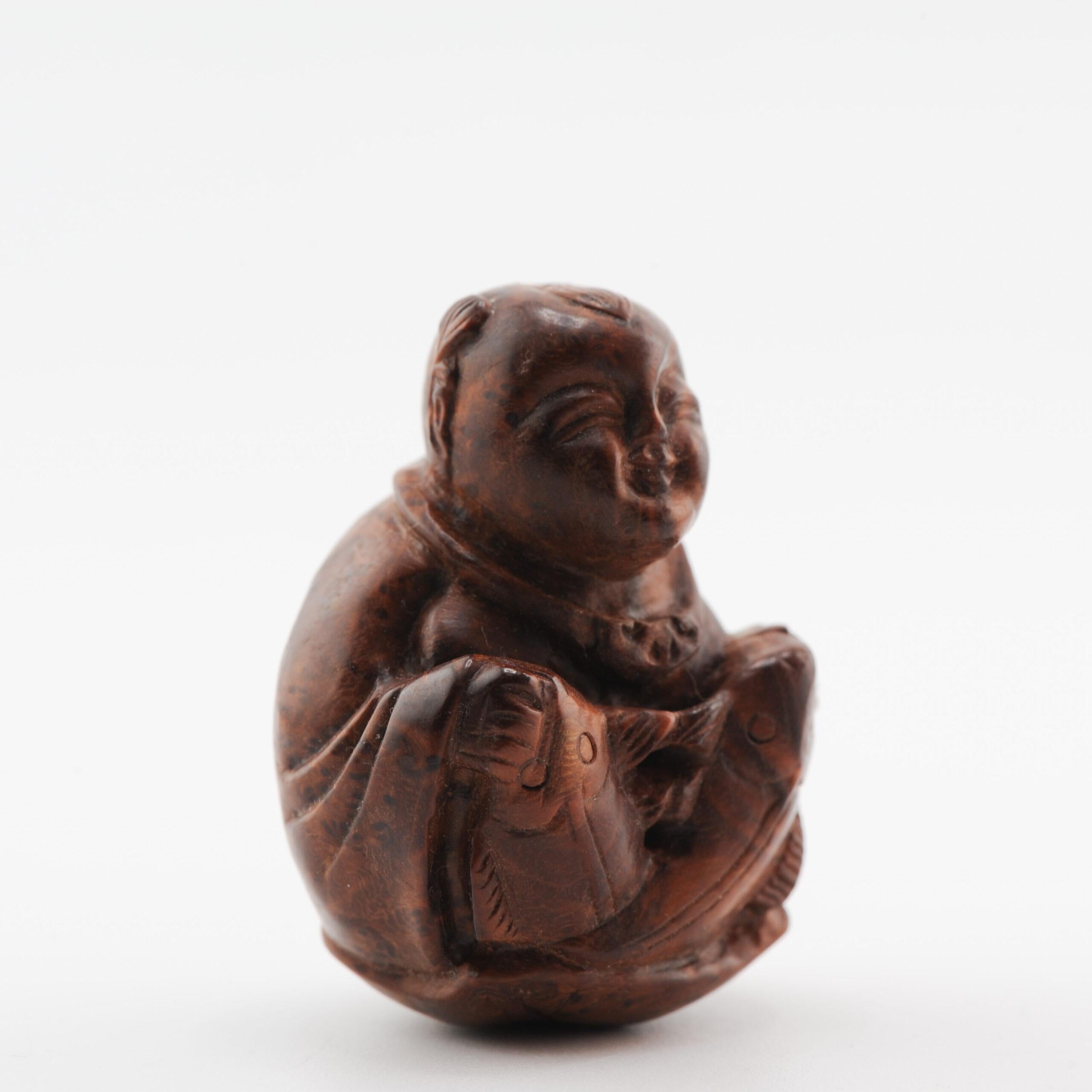 Altes Holznetzsuke 19./20. Jahrhundert Japanisches Japanischer Fischer Meiji-Periode im Angebot 1