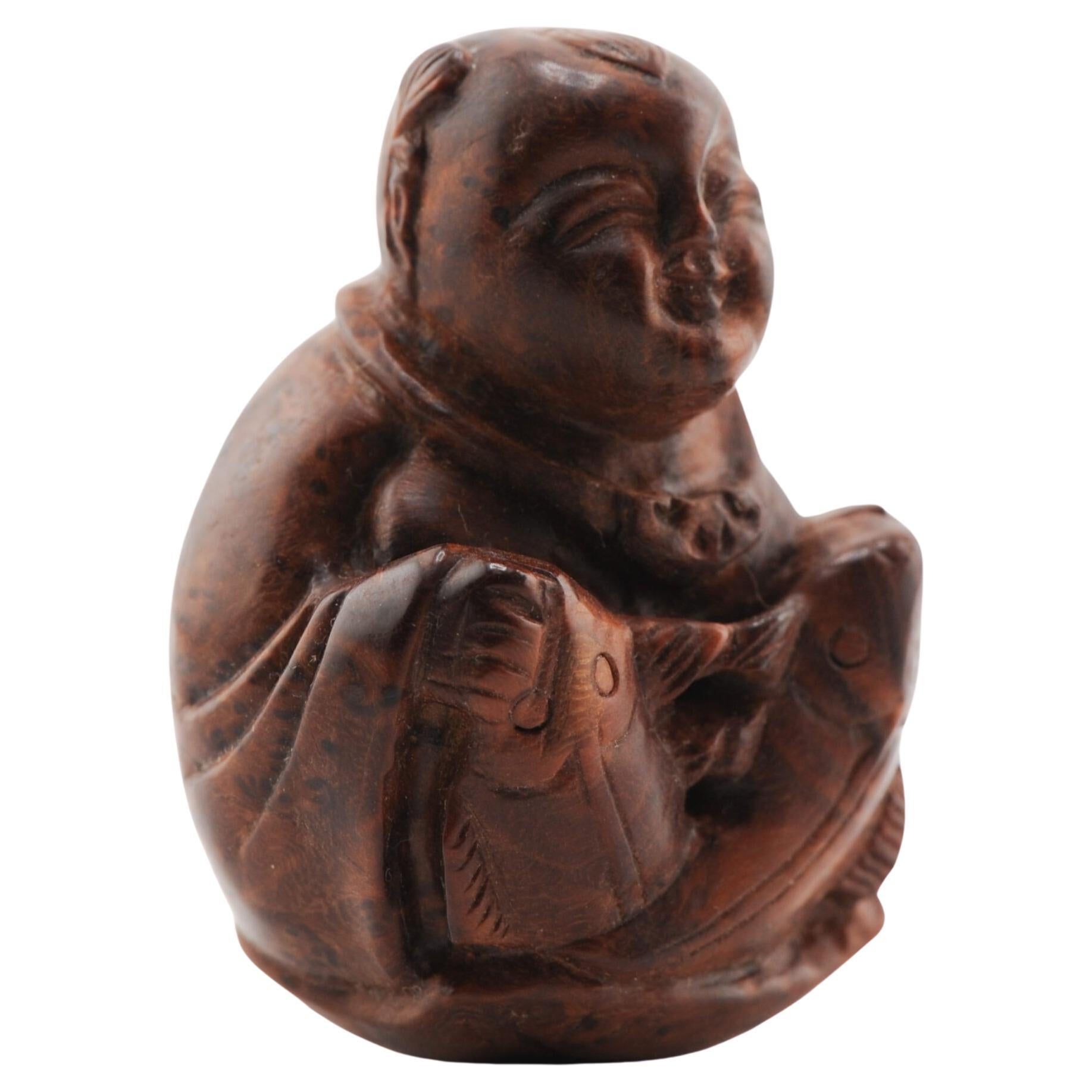 Altes Holznetzsuke 19./20. Jahrhundert Japanisches Japanischer Fischer Meiji-Periode