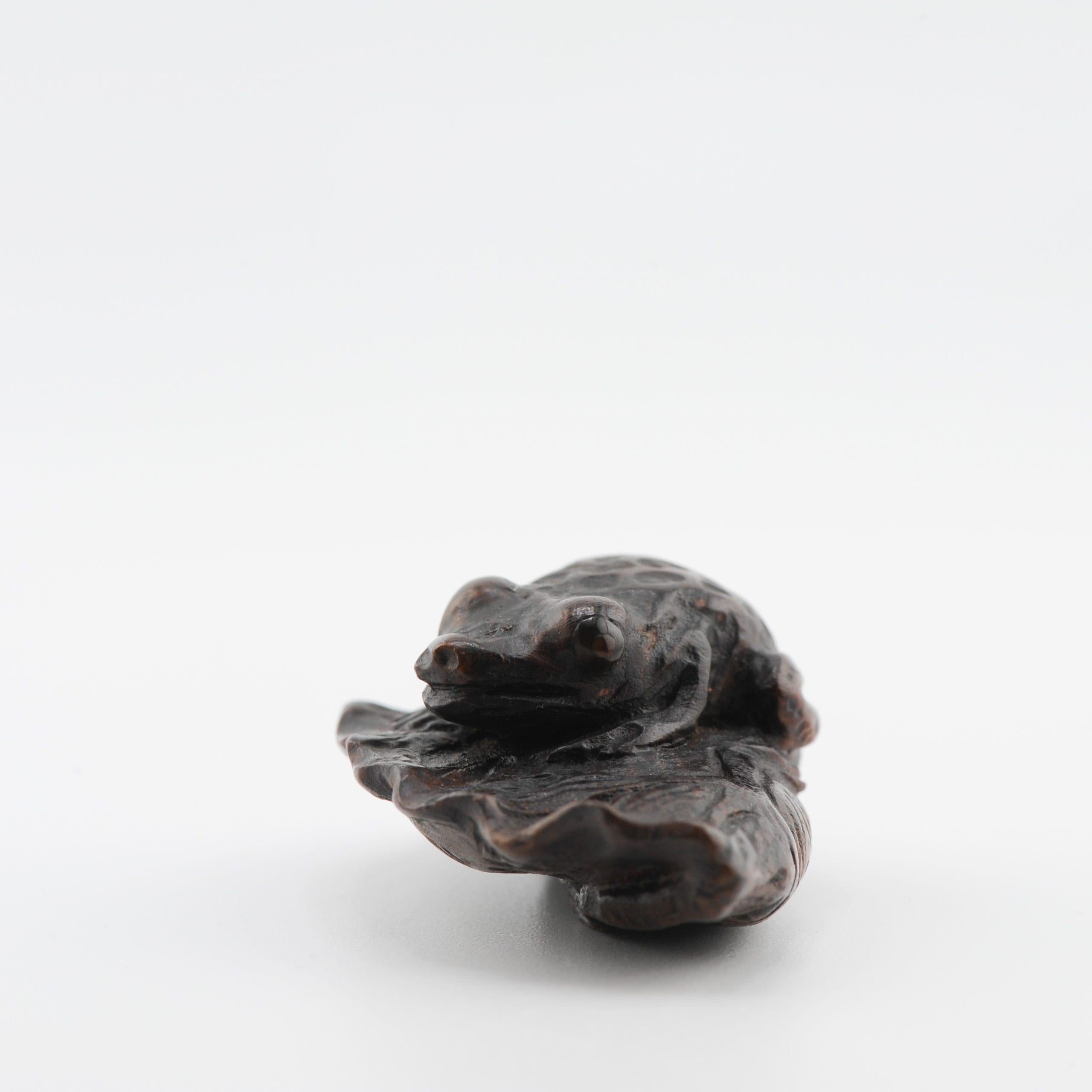 Old Wooden Netsuke 19/20th C Japanese Japan FROG Meiji Period For Sale 2