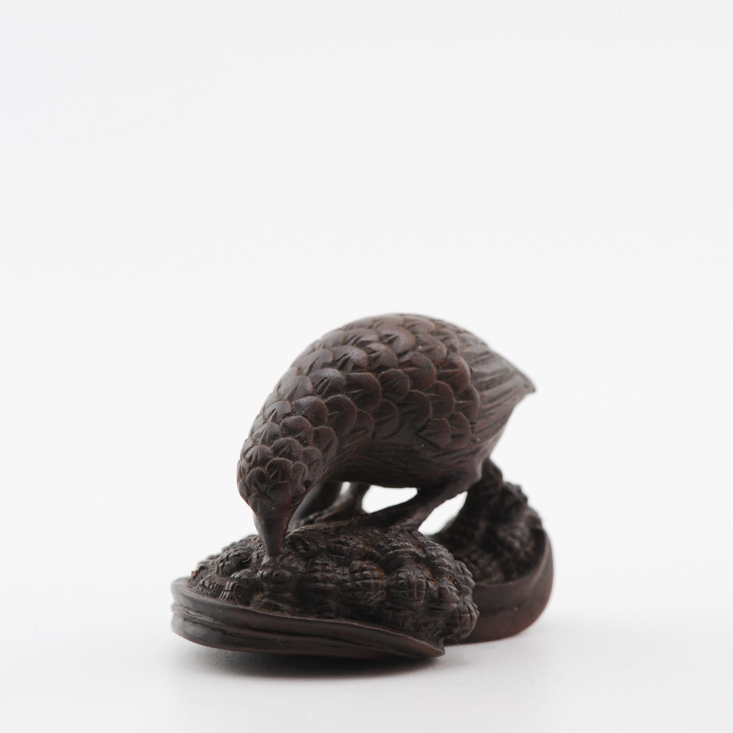 Old Wooden Netsuke 19/20th C Japanese Japan QUAIL Meiji Period For Sale 5