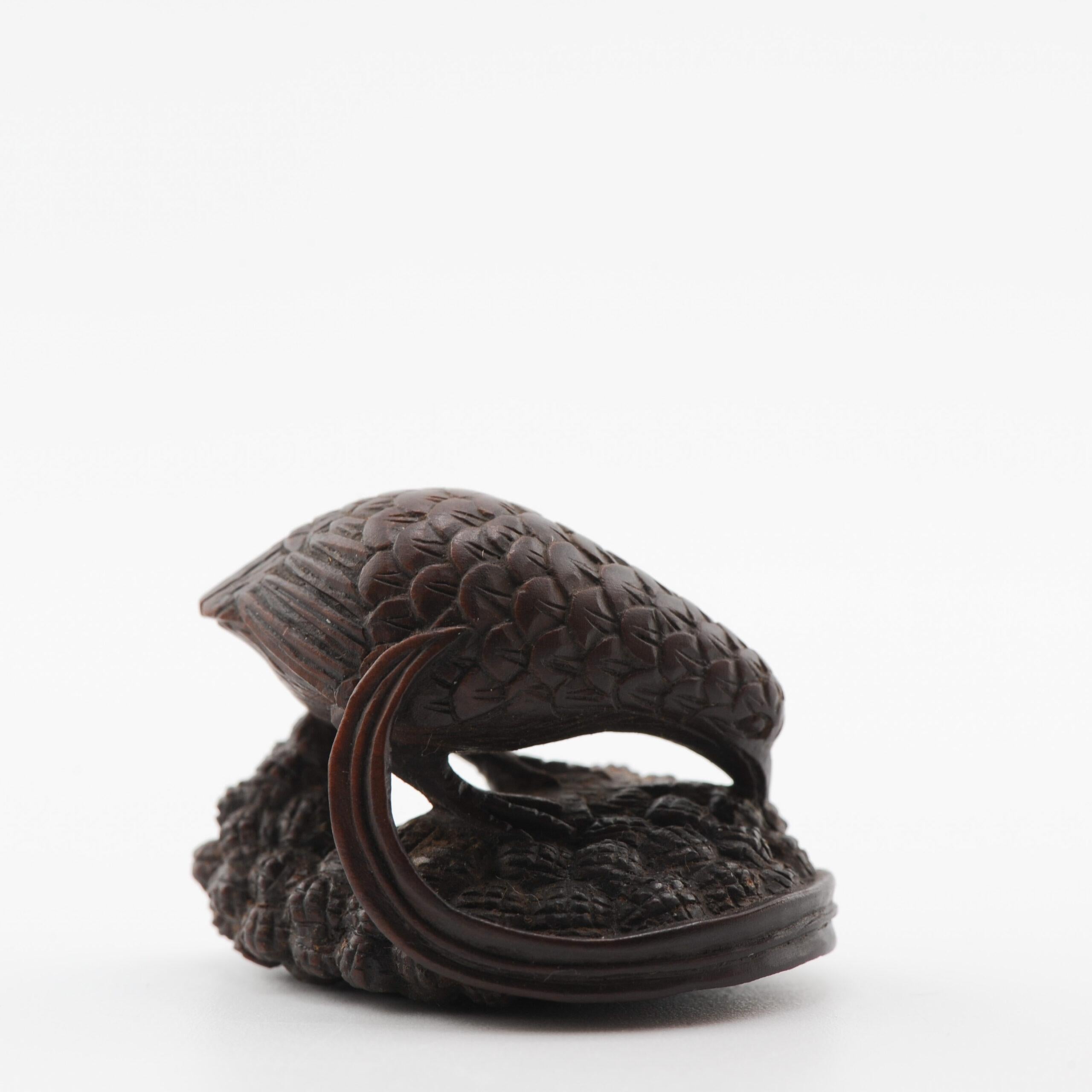 Old Wooden Netsuke 19/20th C Japanese Japan QUAIL Meiji Period For Sale 6