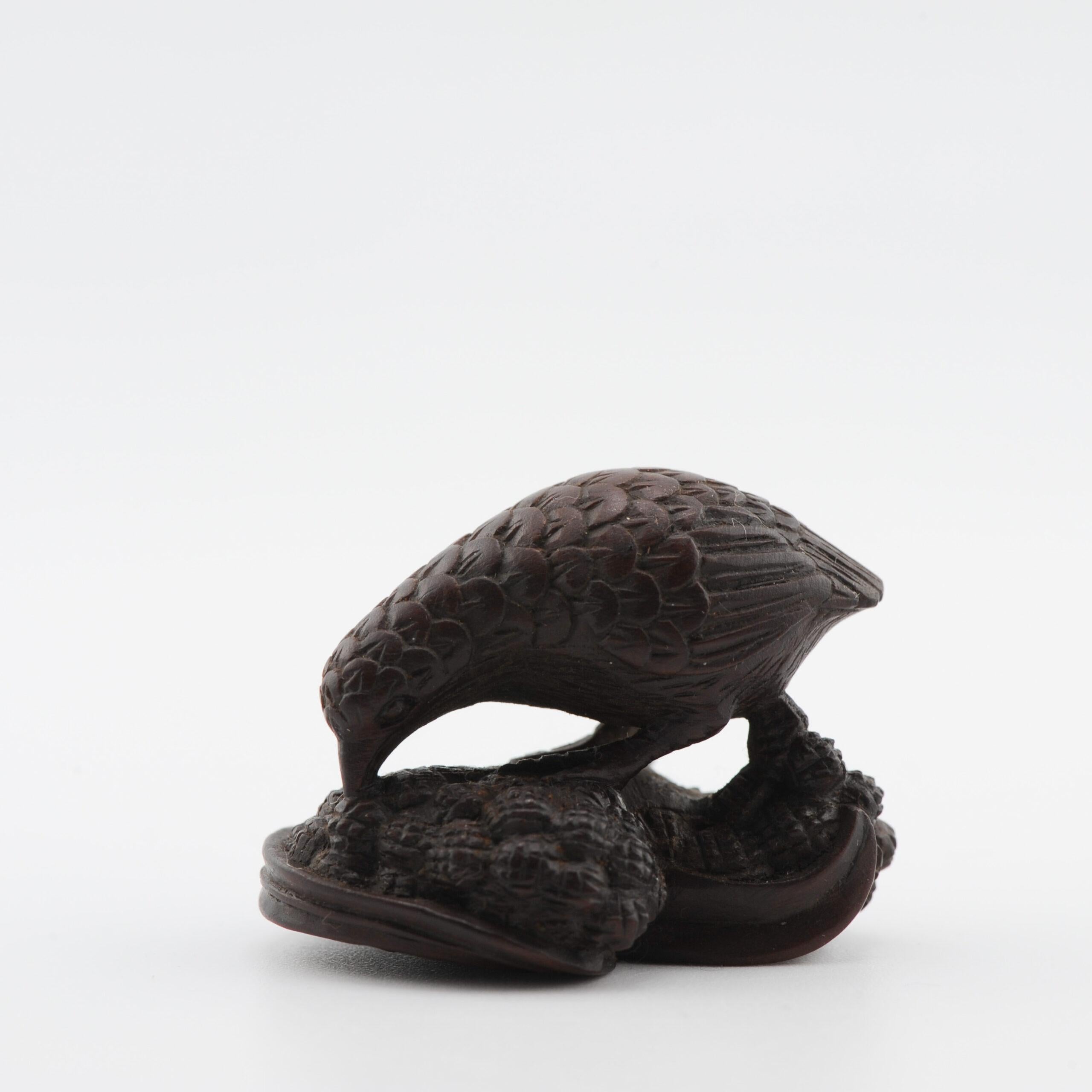 Old Wooden Netsuke 19/20th C Japanese Japan QUAIL Meiji Period For Sale 7