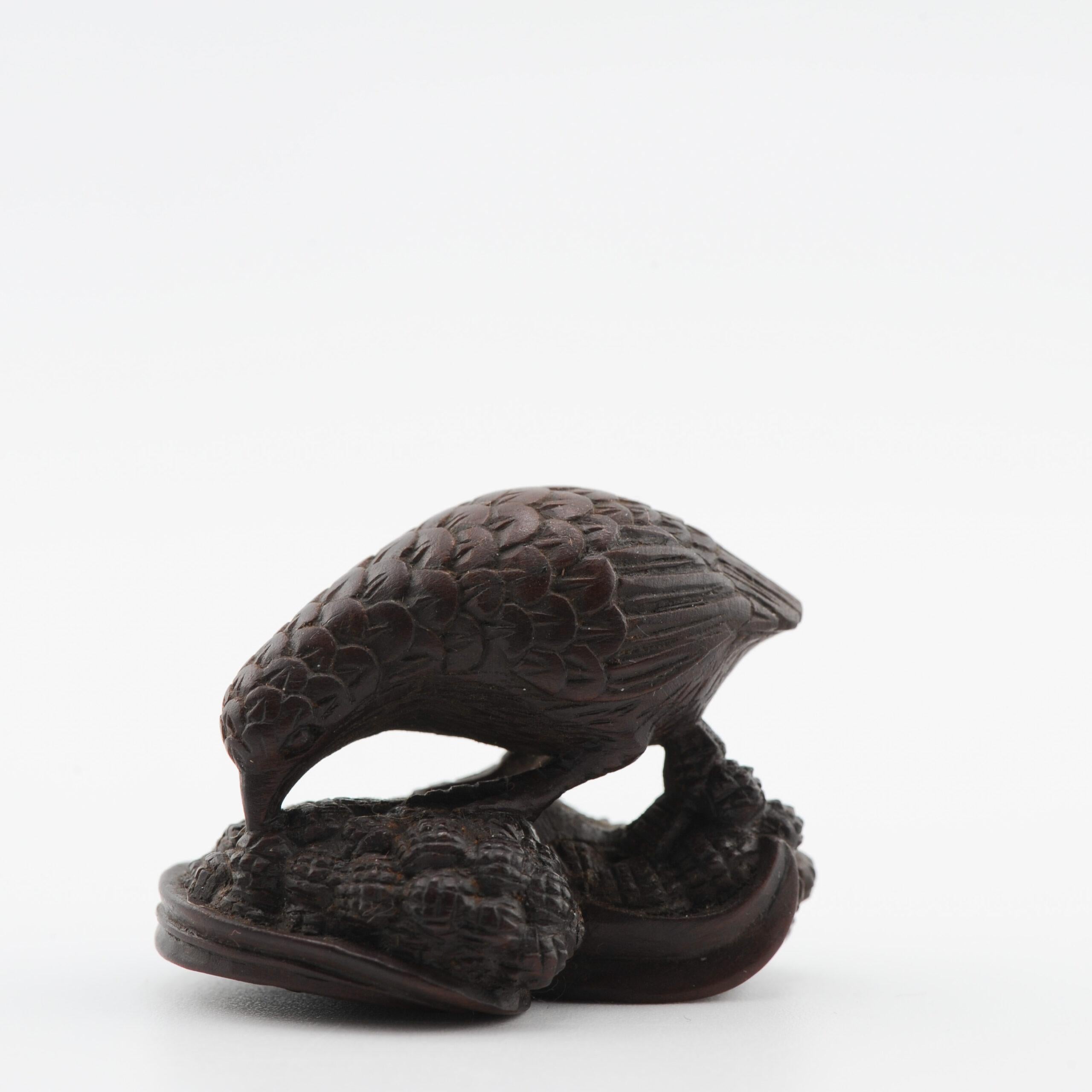 Old Wooden Netsuke 19/20th C Japanese Japan QUAIL Meiji Period For Sale 10